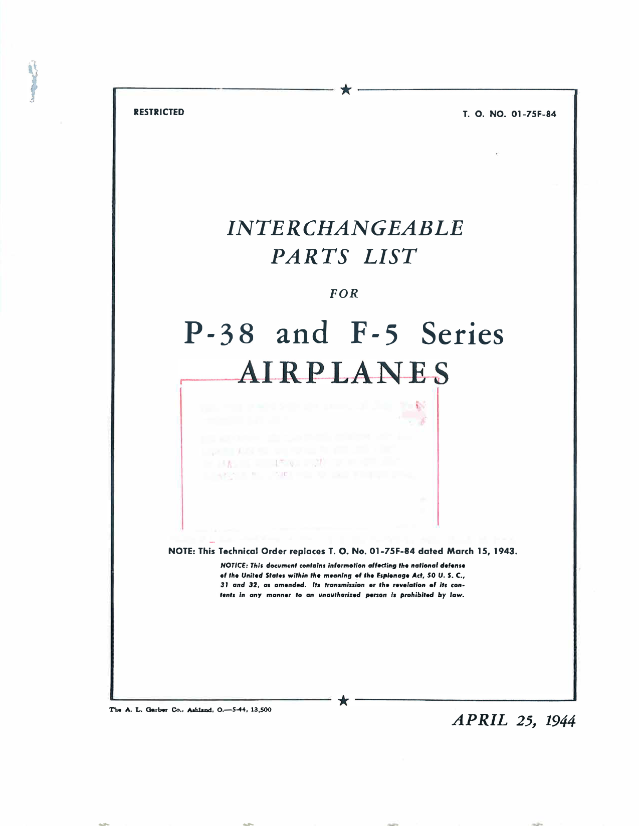 Sample page 1 from AirCorps Library document: Interchangeable Parts List - P-38
