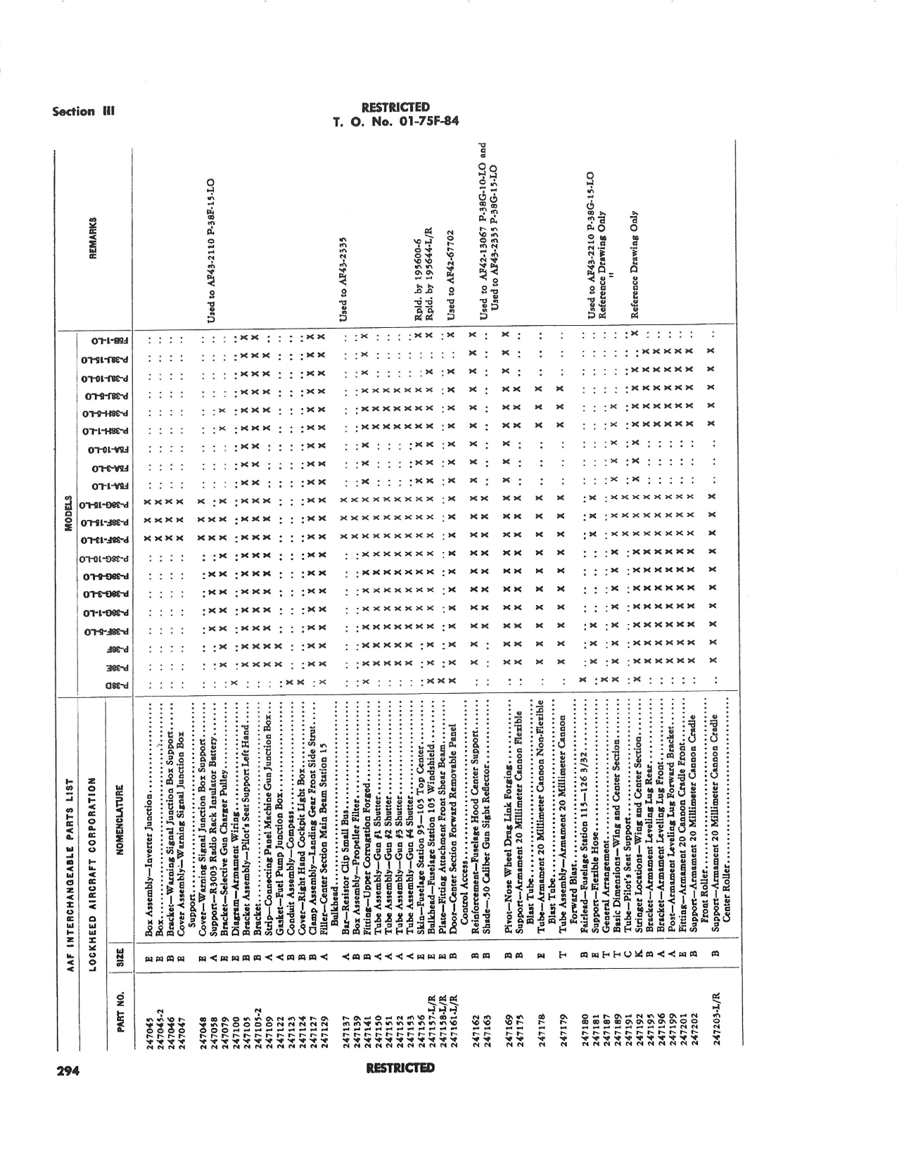 Sample page 296 from AirCorps Library document: Interchangeable Parts List - P-38