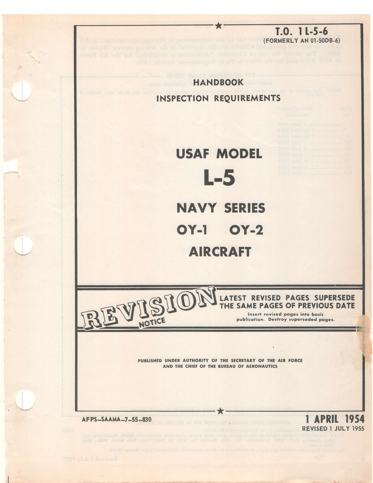 Sample page 1 from AirCorps Library document: Inspection Requirements - L-5, OY-1, OY-2