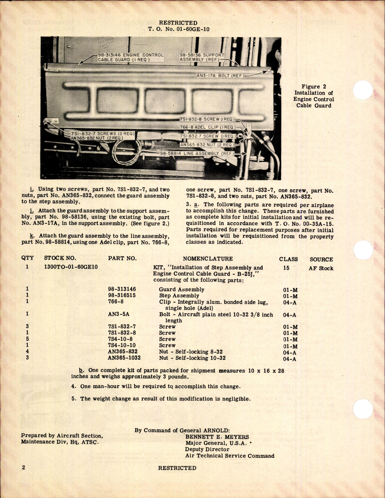 Sample page 2 from AirCorps Library document: Installation of Step Assembly & Engine Control Cable Guard for B-25J