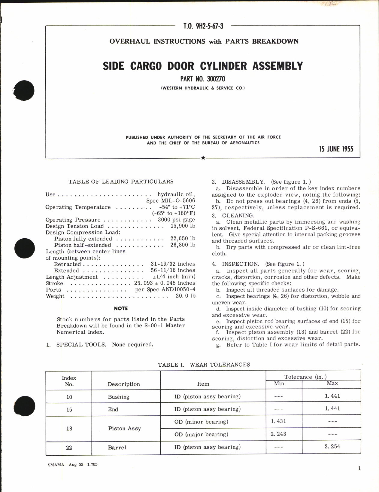 Sample page 1 from AirCorps Library document: Overhaul Instructions with Parts Breakdown for Side Cargo Door Cylinder Assembly Part No. 300270