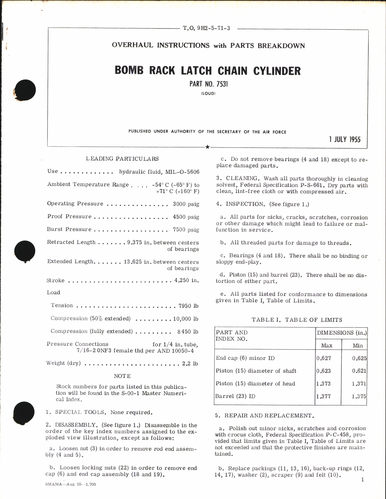 Sample page 1 from AirCorps Library document: Overhaul Instructions with Parts Breakdown for Bomb Rack Latch Chain Cylinder Part No. 7531