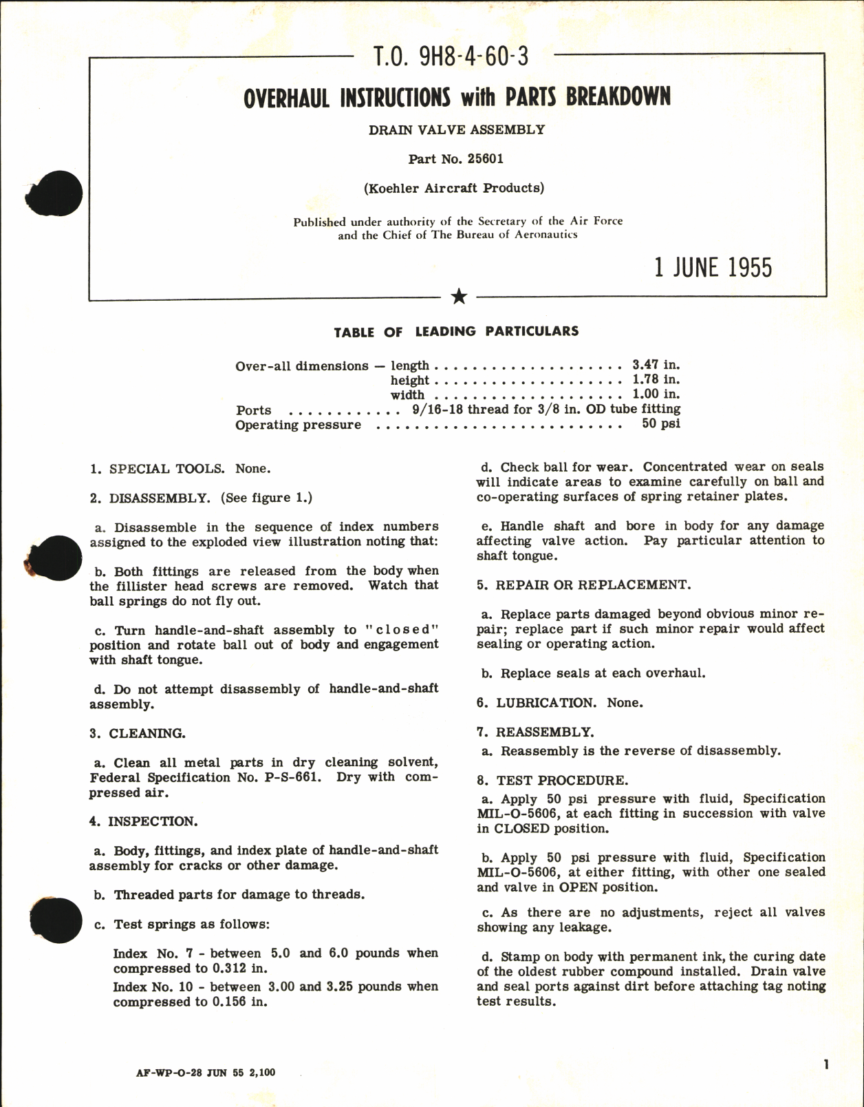 Sample page 1 from AirCorps Library document: Overhaul Instructions with Parts Breakdown for Drain Valve Assembly Part No. 25601