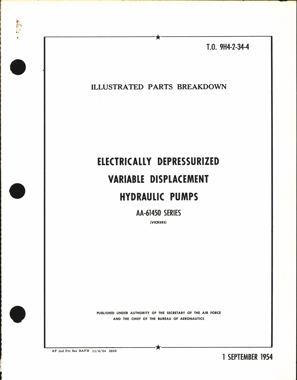 Sample page 1 from AirCorps Library document: Illustrated Parts Breakdown for Electrically Depressurized Variable Displacement Hydraulic Pumps AA-61450 Series