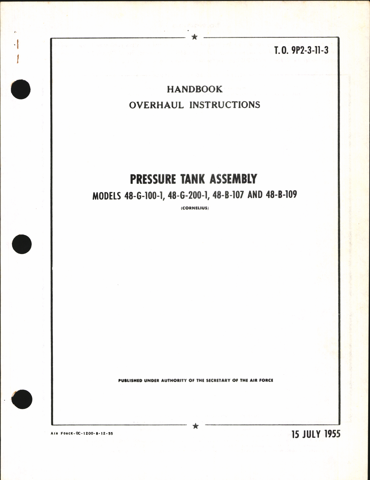 Sample page 1 from AirCorps Library document: Handbook of Overhaul Instructions for Pressure Tank Assembly Models 48-G-100-1, 48-G-200-1, 48-B-107, 48-B-109