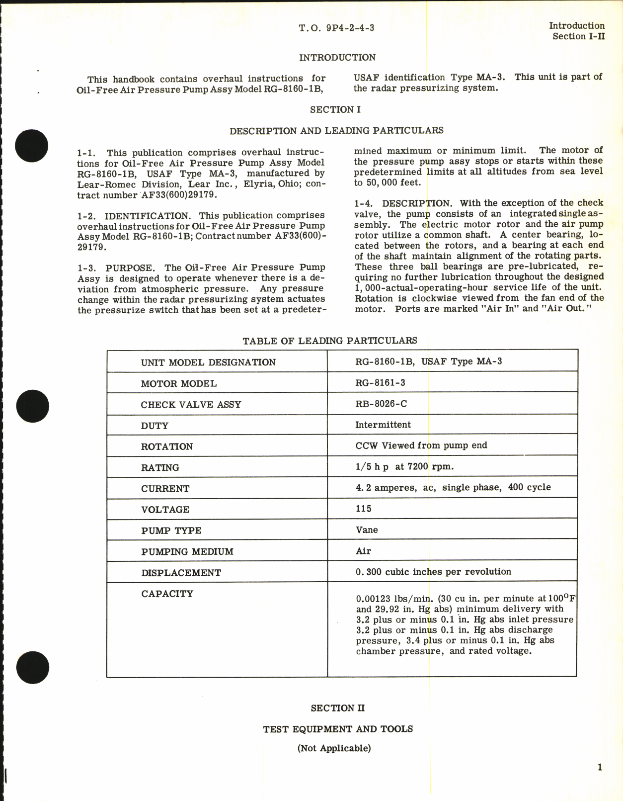 Sample page 5 from AirCorps Library document: Handbook of Overhaul Instructions for Oil-Free Air Pressure Pump Model RG-8160-1B
