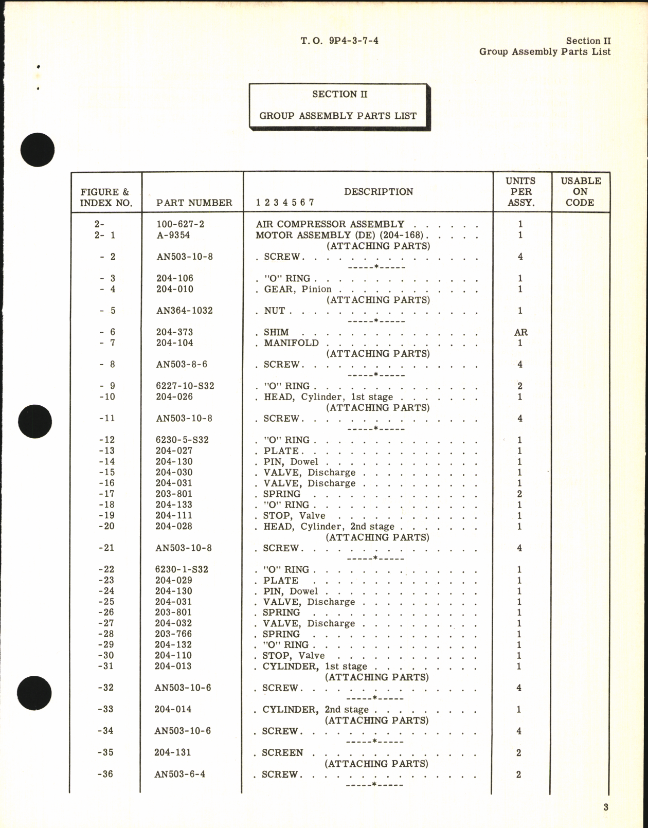 Sample page 7 from AirCorps Library document: Illustrated Parts Breakdown for Air Compressor Model 100-627-2