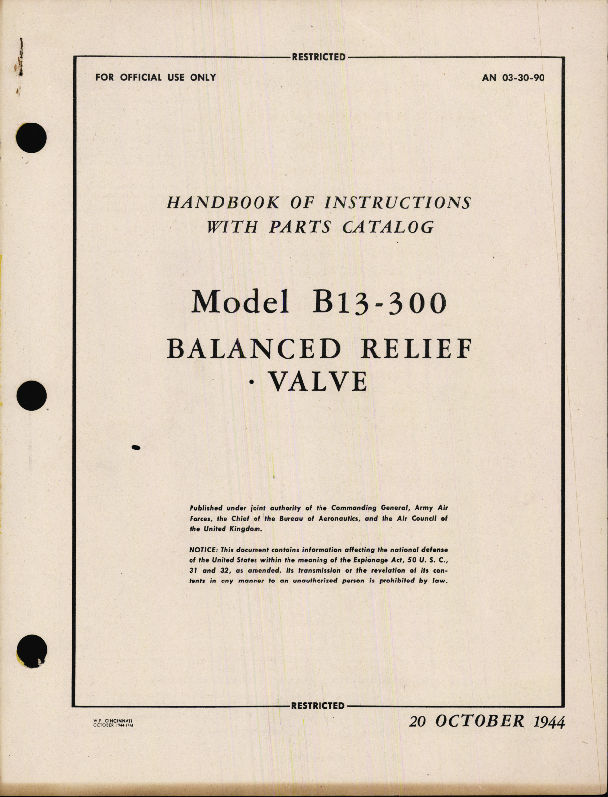 Sample page 1 from AirCorps Library document: Handbook of Instructions with Parts Catalog for Model B13-300 Balanced Relief Valve