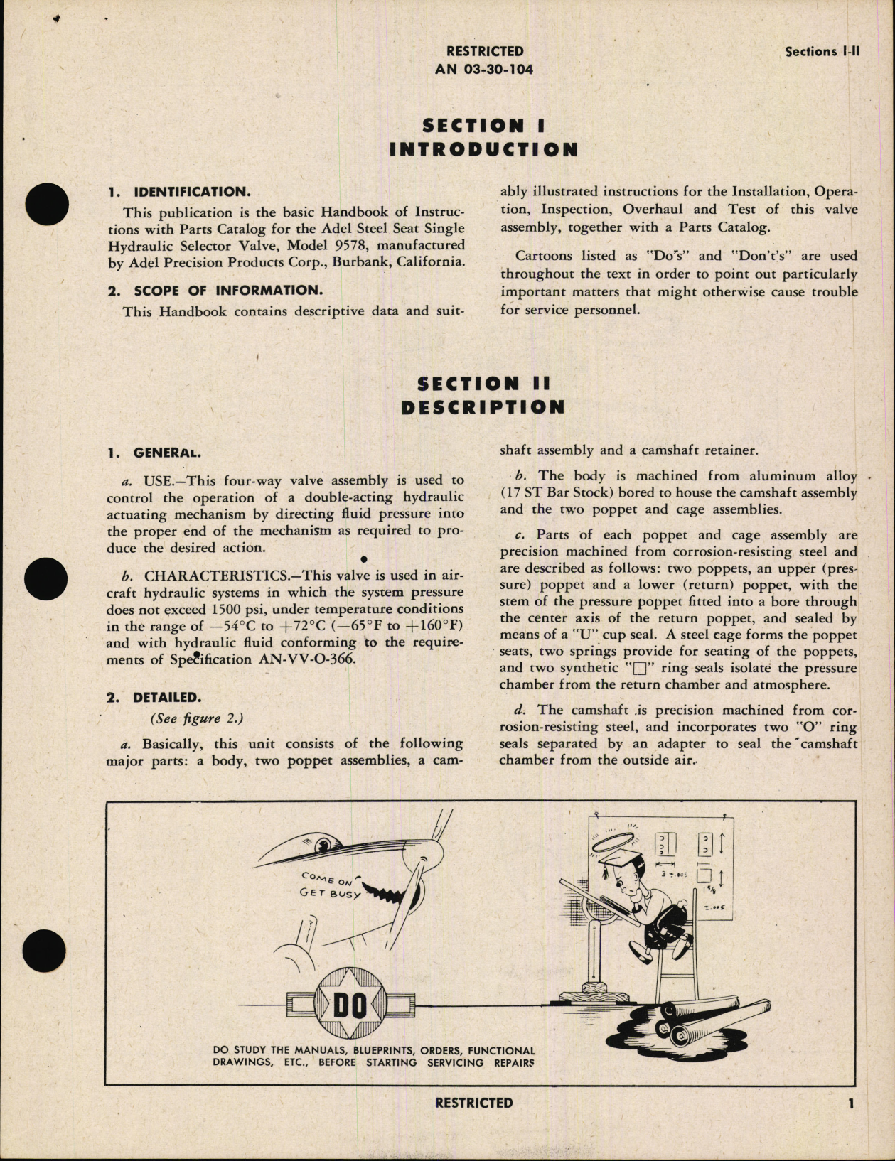 Sample page 5 from AirCorps Library document: Handbook of Instructions with Parts Catalog for Steel Seat Hydraulic Selector Valve Model 9578