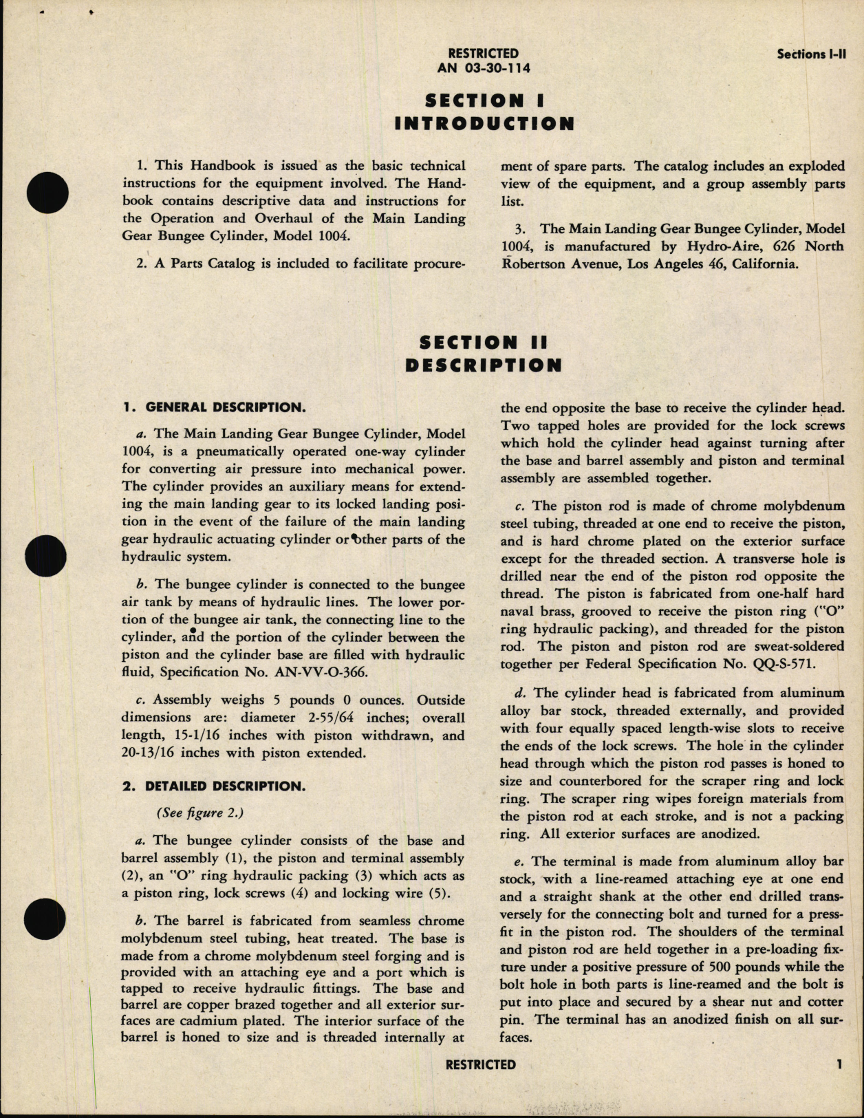 Sample page 5 from AirCorps Library document: Handbook of Overhaul Instructions with Parts Catalog Model 1004 Main Landing Gear Bungee Cylinder