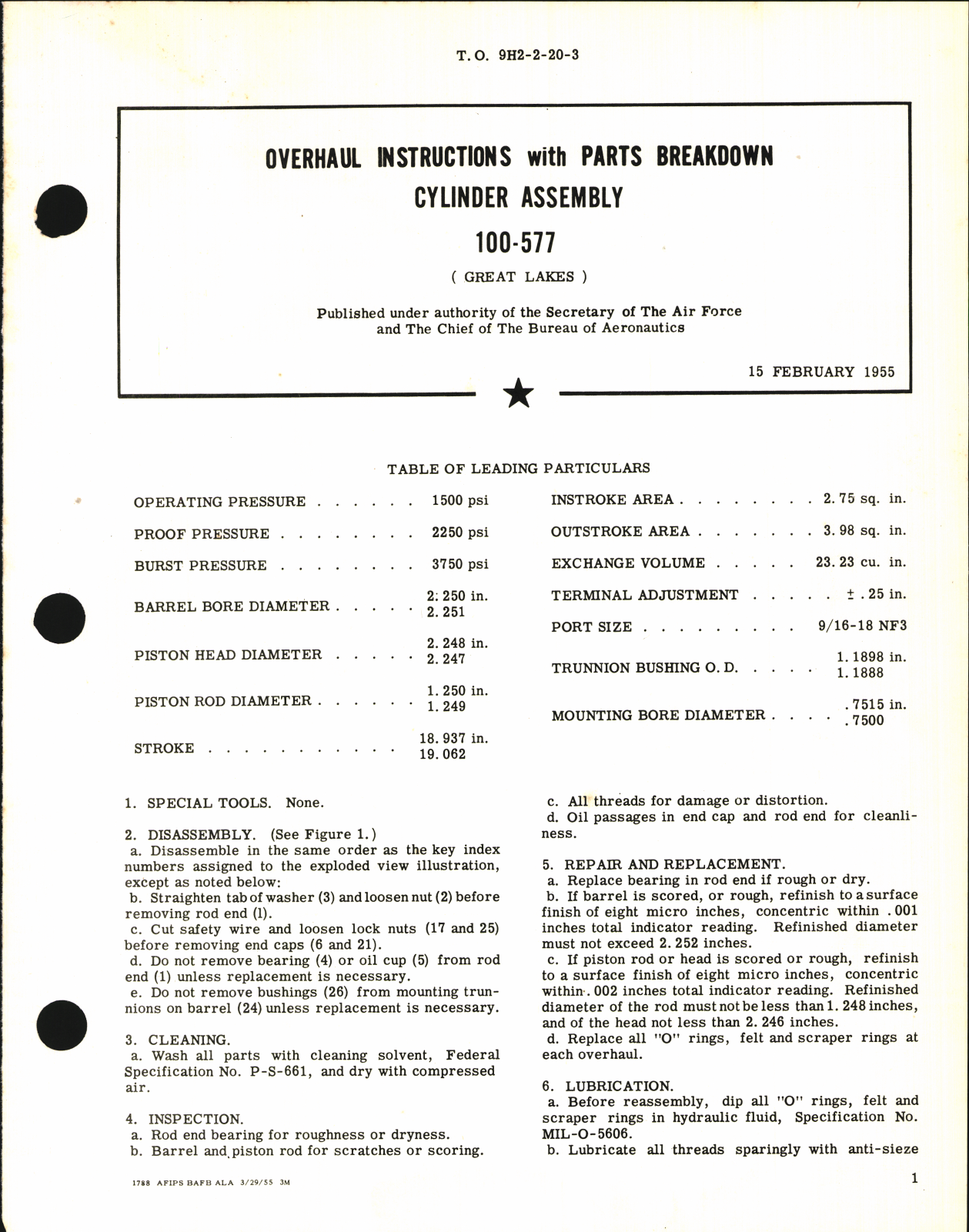 Sample page 1 from AirCorps Library document: Overhaul Instructions with Parts Breakdown For Cylinder Assembly 100-577