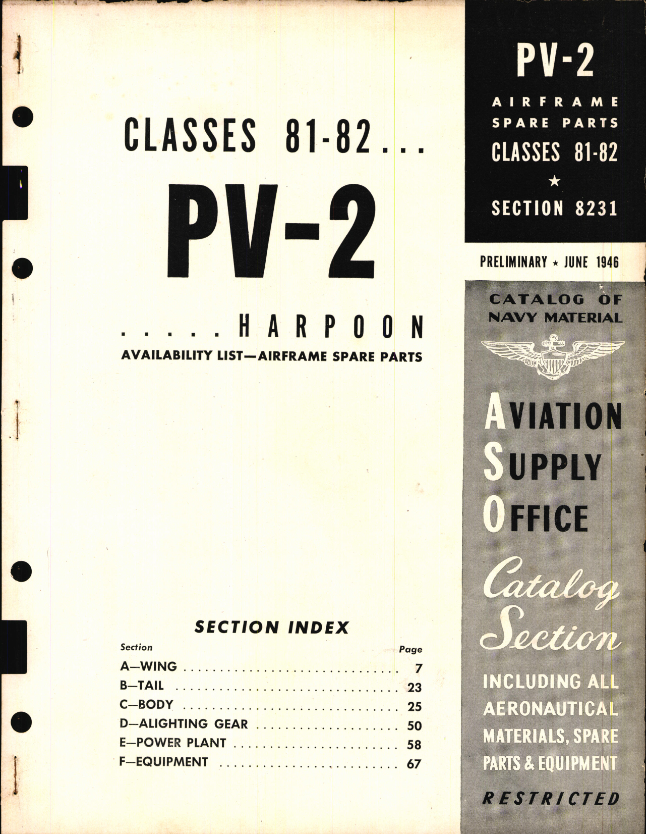 Sample page 1 from AirCorps Library document: PV-2 Harpoon Availability List and Airframe Spare Parts