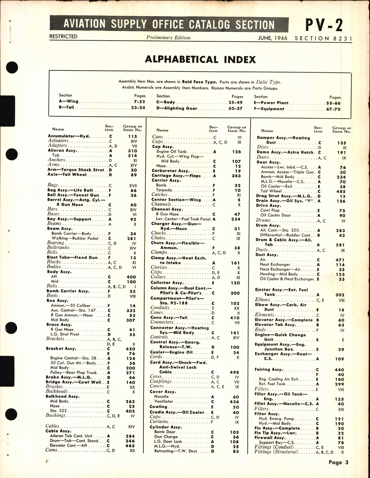 Sample page 3 from AirCorps Library document: PV-2 Harpoon Availability List and Airframe Spare Parts