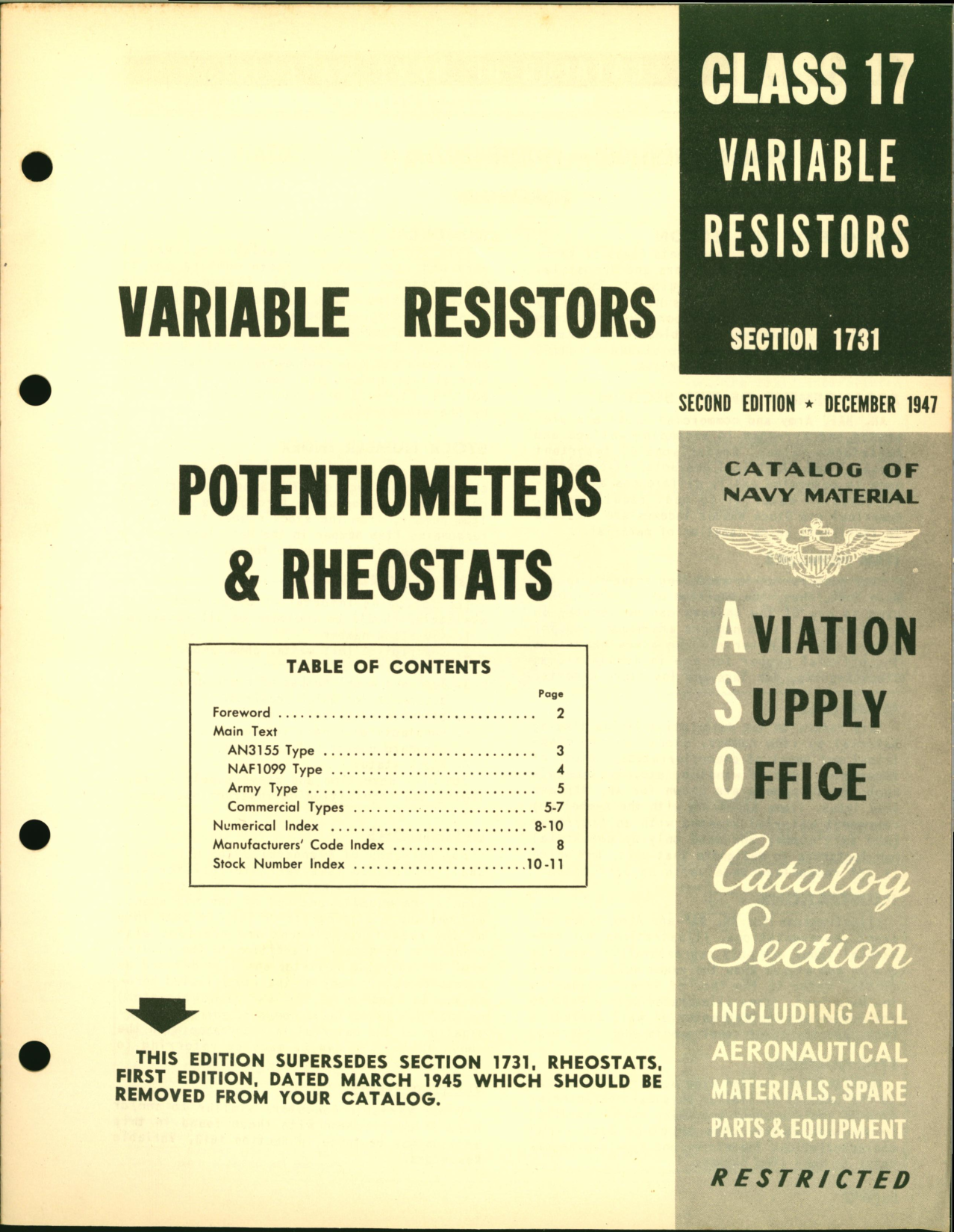 Sample page 1 from AirCorps Library document: Variable Resistors for Potentiometers and Rheostats
