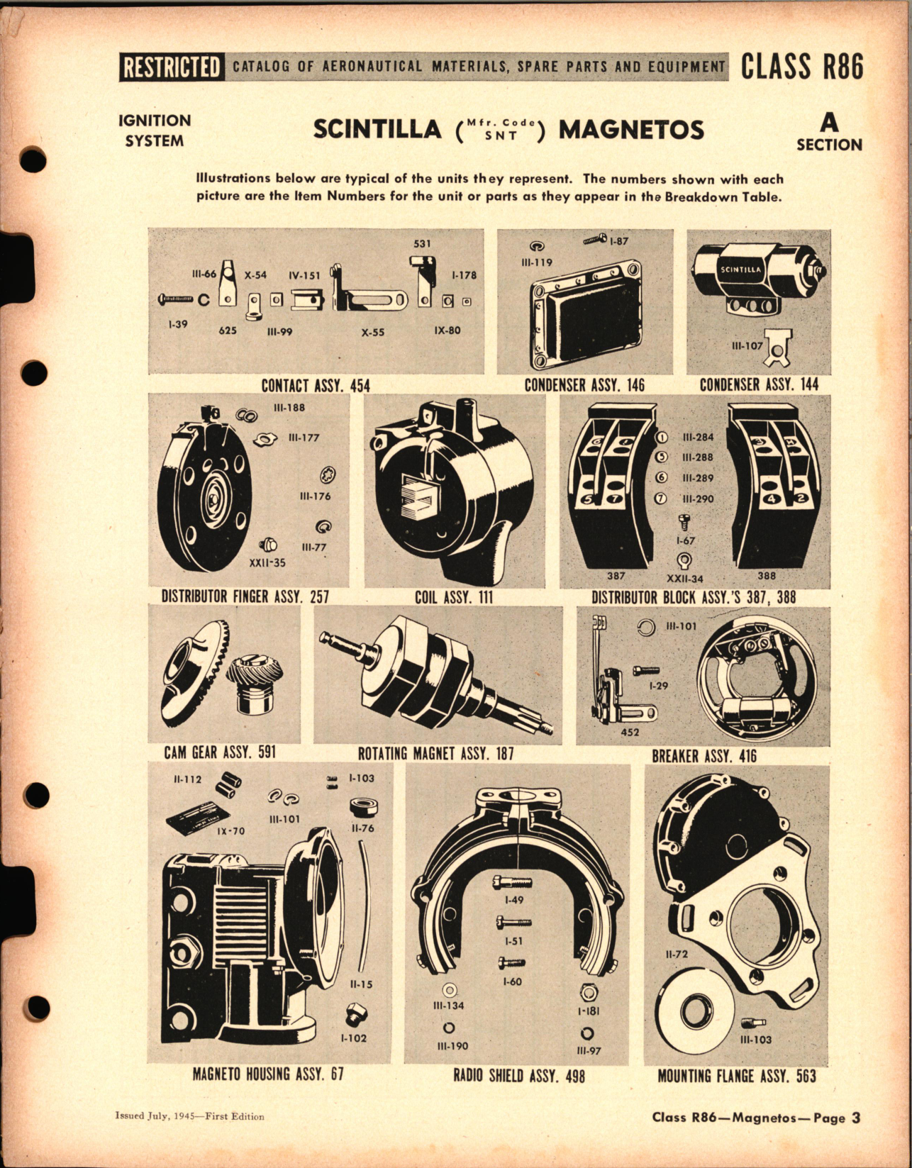 Sample page 3 from AirCorps Library document: Ignition Systems Sections A-B-C, Assemblies and Parts for Magnetos