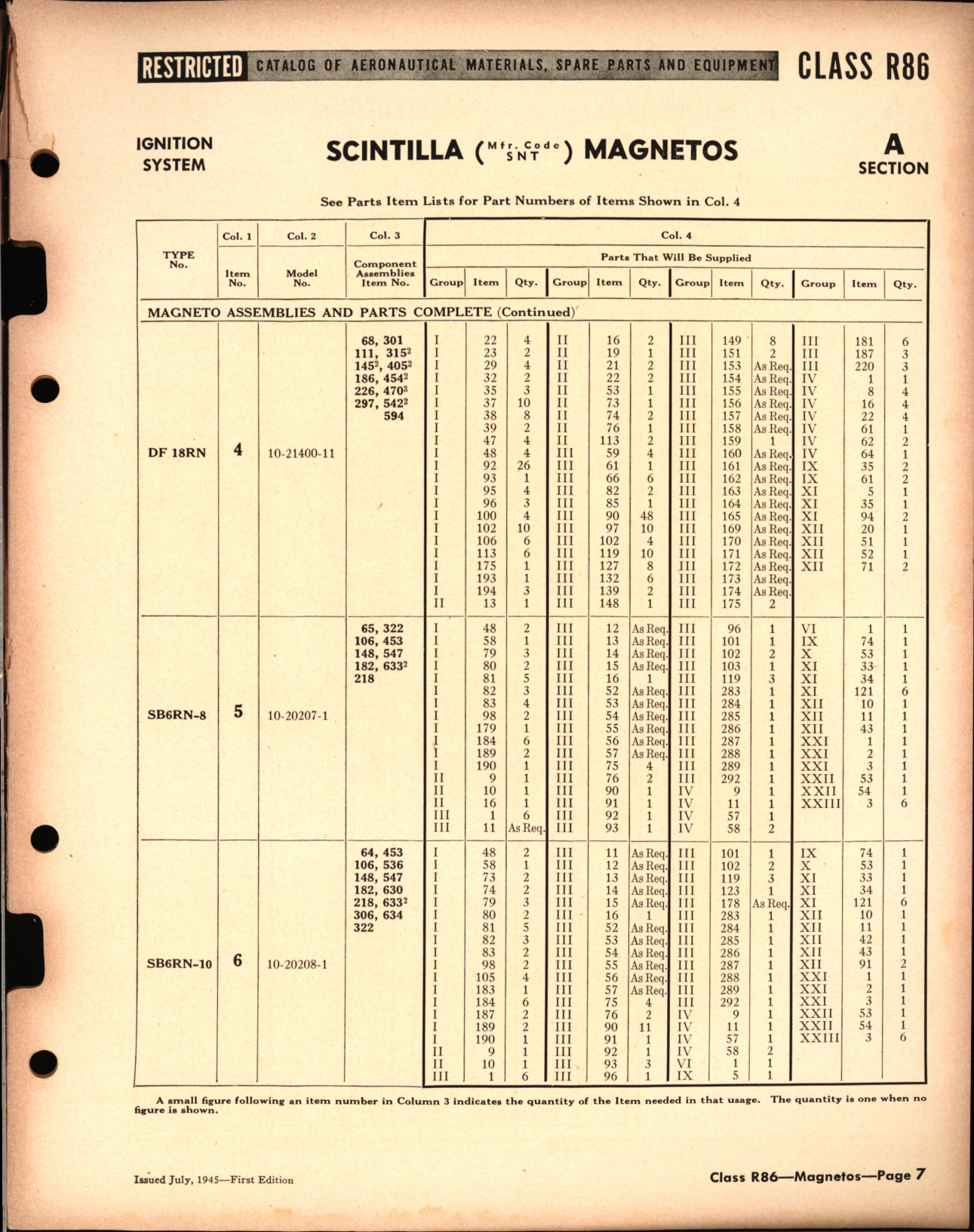 Sample page 7 from AirCorps Library document: Ignition Systems Sections A-B-C, Assemblies and Parts for Magnetos