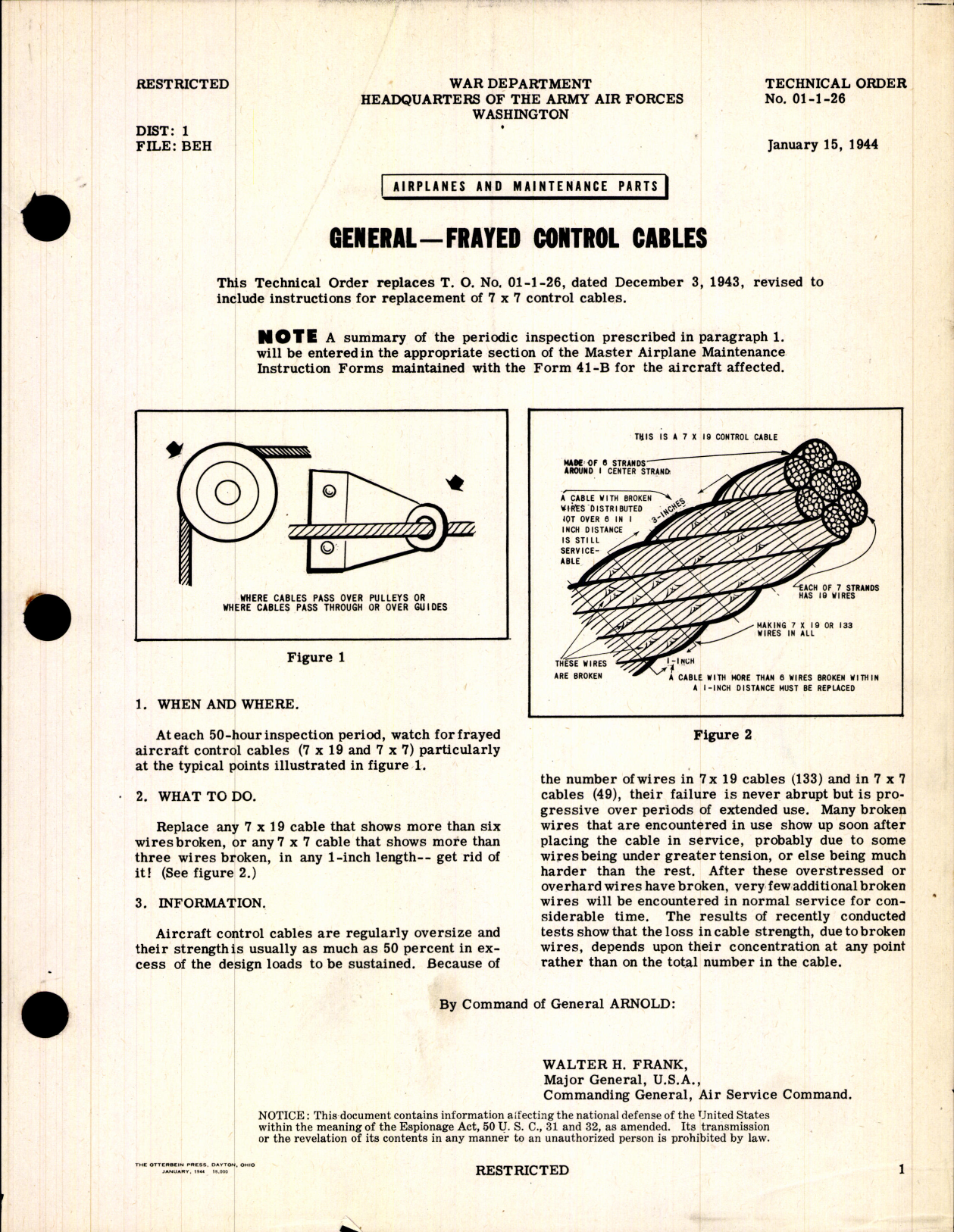 Sample page 1 from AirCorps Library document: Airplanes and Maintenance Parts for Frayed Control Cables