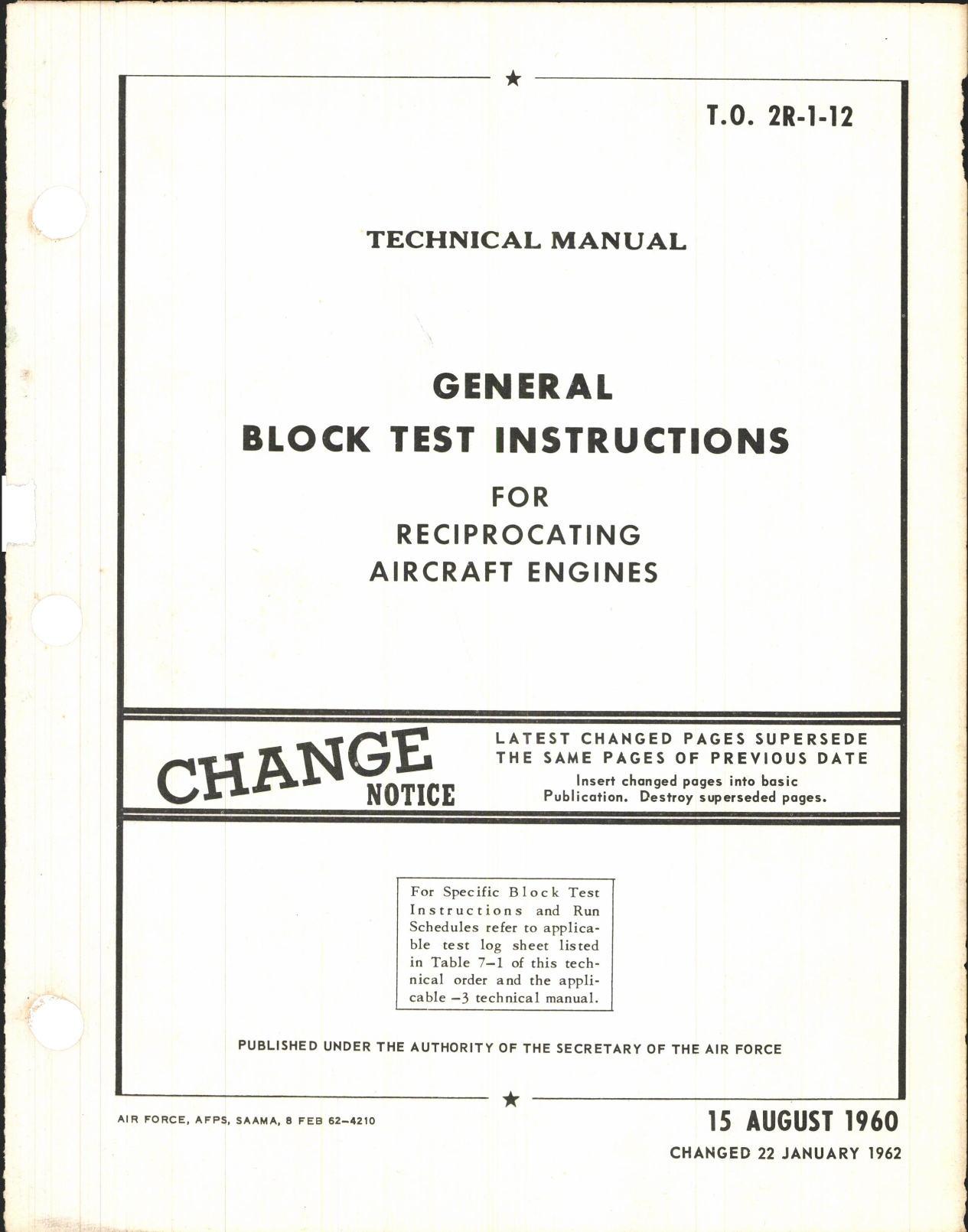 Sample page 1 from AirCorps Library document: Technical Manual; General Block Test Instructions for Reciprocating Aircraft Engines