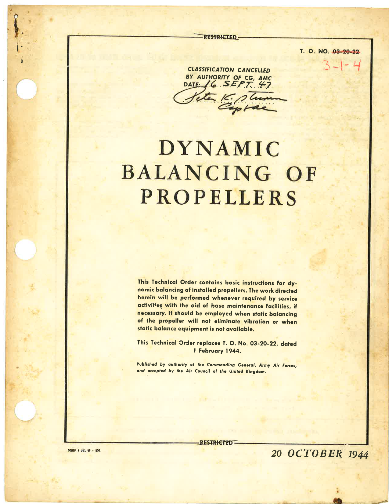 Sample page 1 from AirCorps Library document: Dynamic Balancing of Propellers