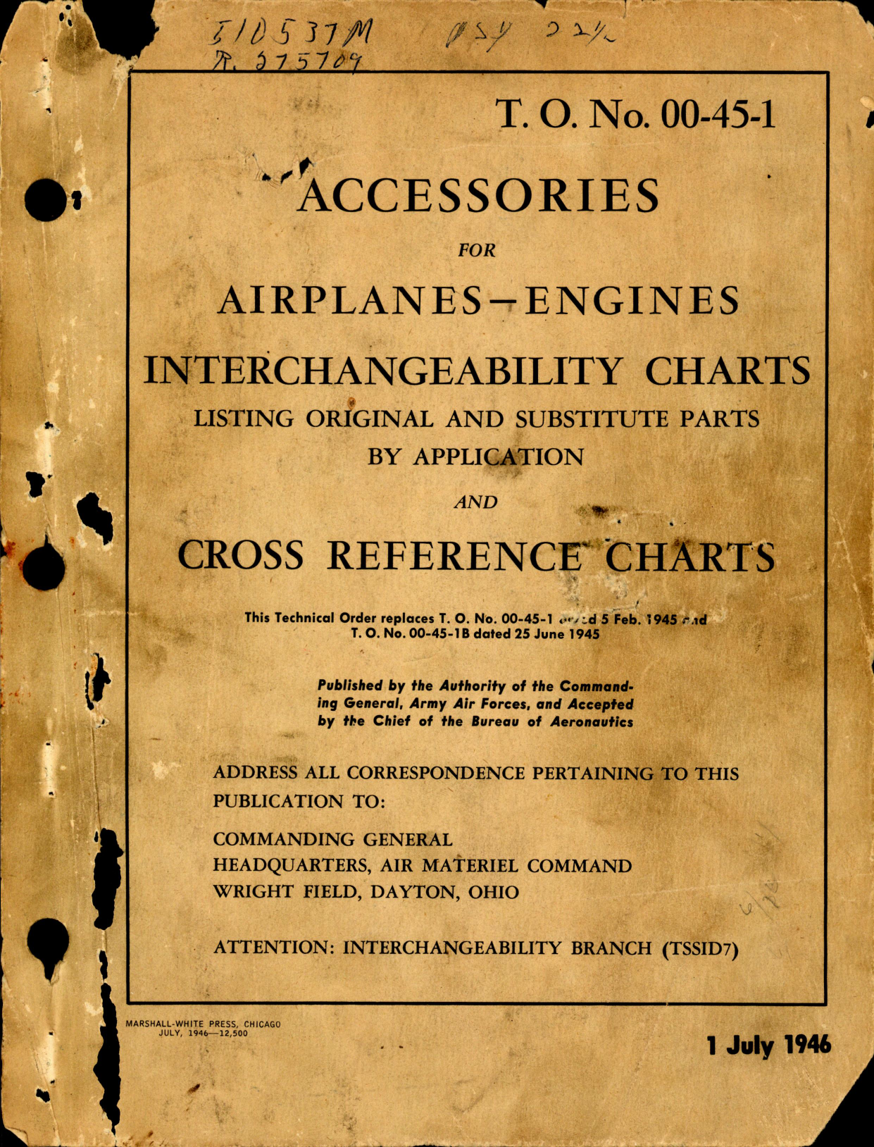 Sample page 1 from AirCorps Library document: Interchangeability Charts - Aircraft Engines Cross Reference Charts