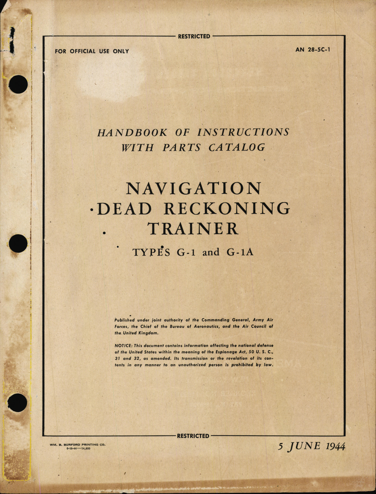 Sample page 1 from AirCorps Library document: Handbook of Instructions with Parts Catalog for Navigation Dead Reckoning Trainer