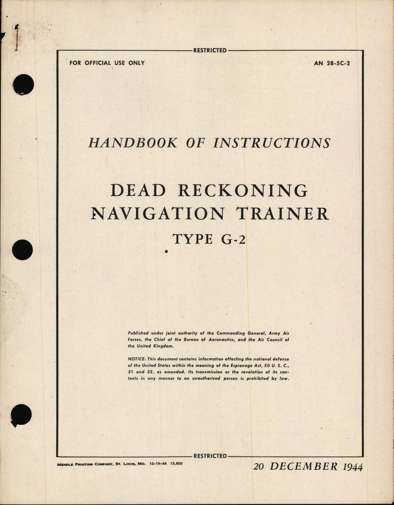 Sample page 1 from AirCorps Library document: Handbook of Instructions for Dead Reckoning Navigation Trainer Type G-2