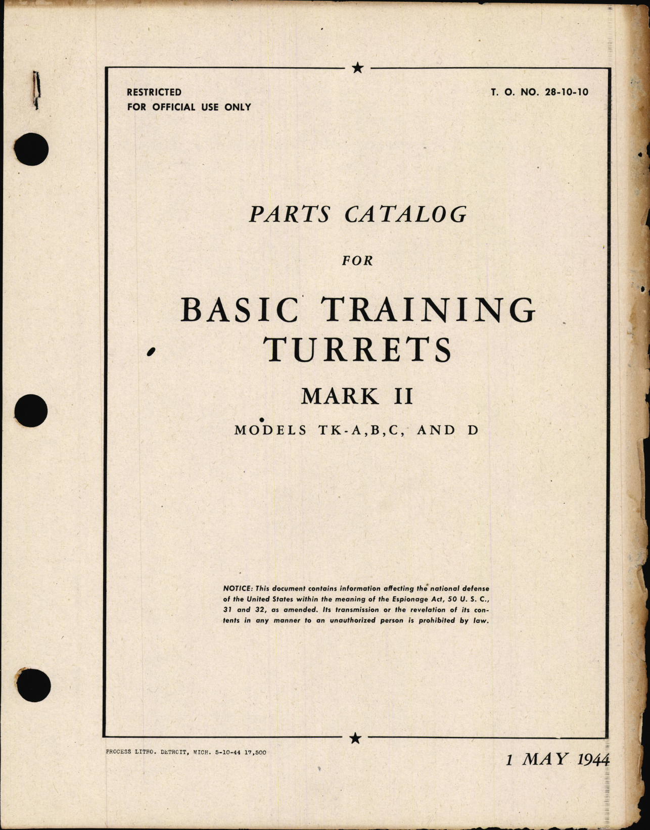 Sample page 1 from AirCorps Library document: Parts Catalog for Basic Training Turrets Mark II
