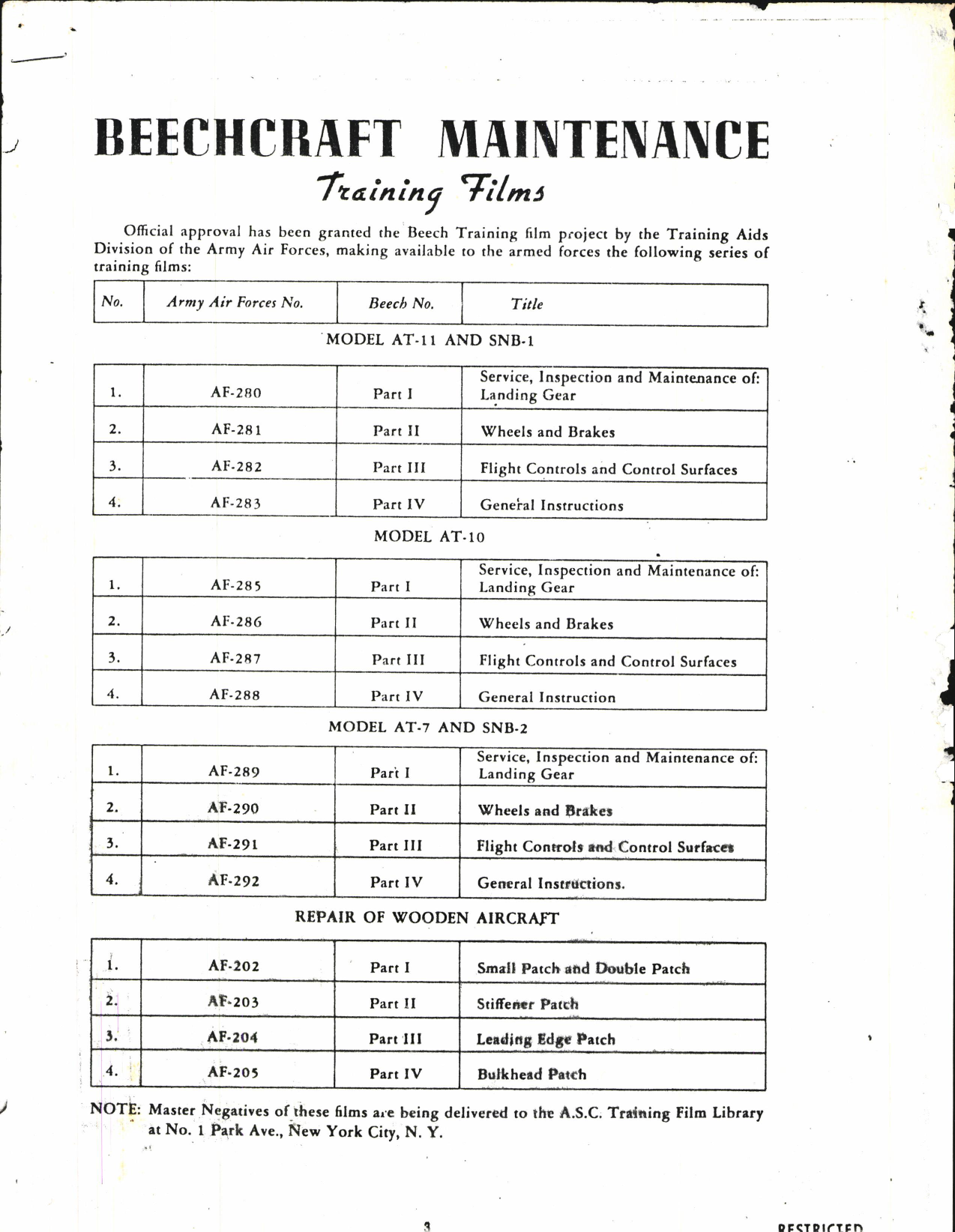 Sample page 1 from AirCorps Library document: Beechcraft Maintenance and Training Information