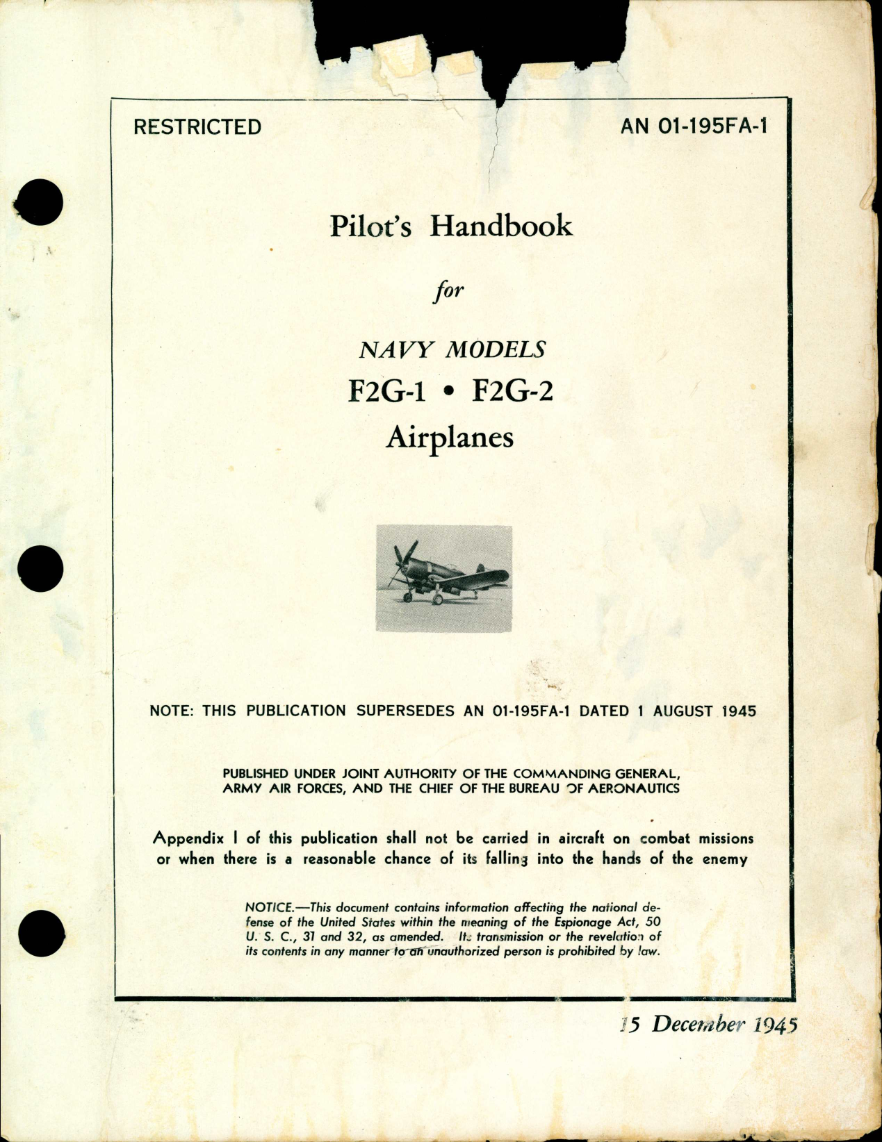 Sample page 1 from AirCorps Library document: Pilot's Handbook for F2G-1, F2G-2