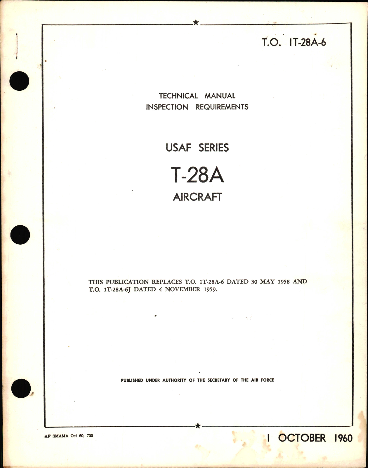 Sample page 1 from AirCorps Library document: Inspection Requirements Manual for T-28A