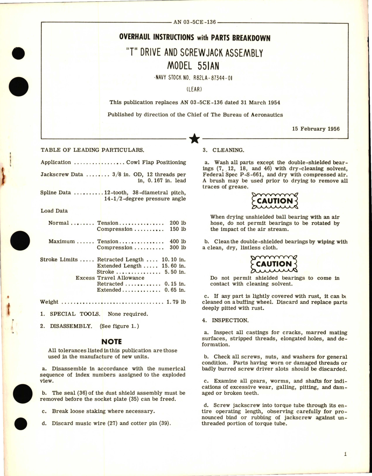 Sample page 1 from AirCorps Library document: Overhaul Instructions with Parts Breakdown for T Drive and Screwjack Assembly - Model 551AN 