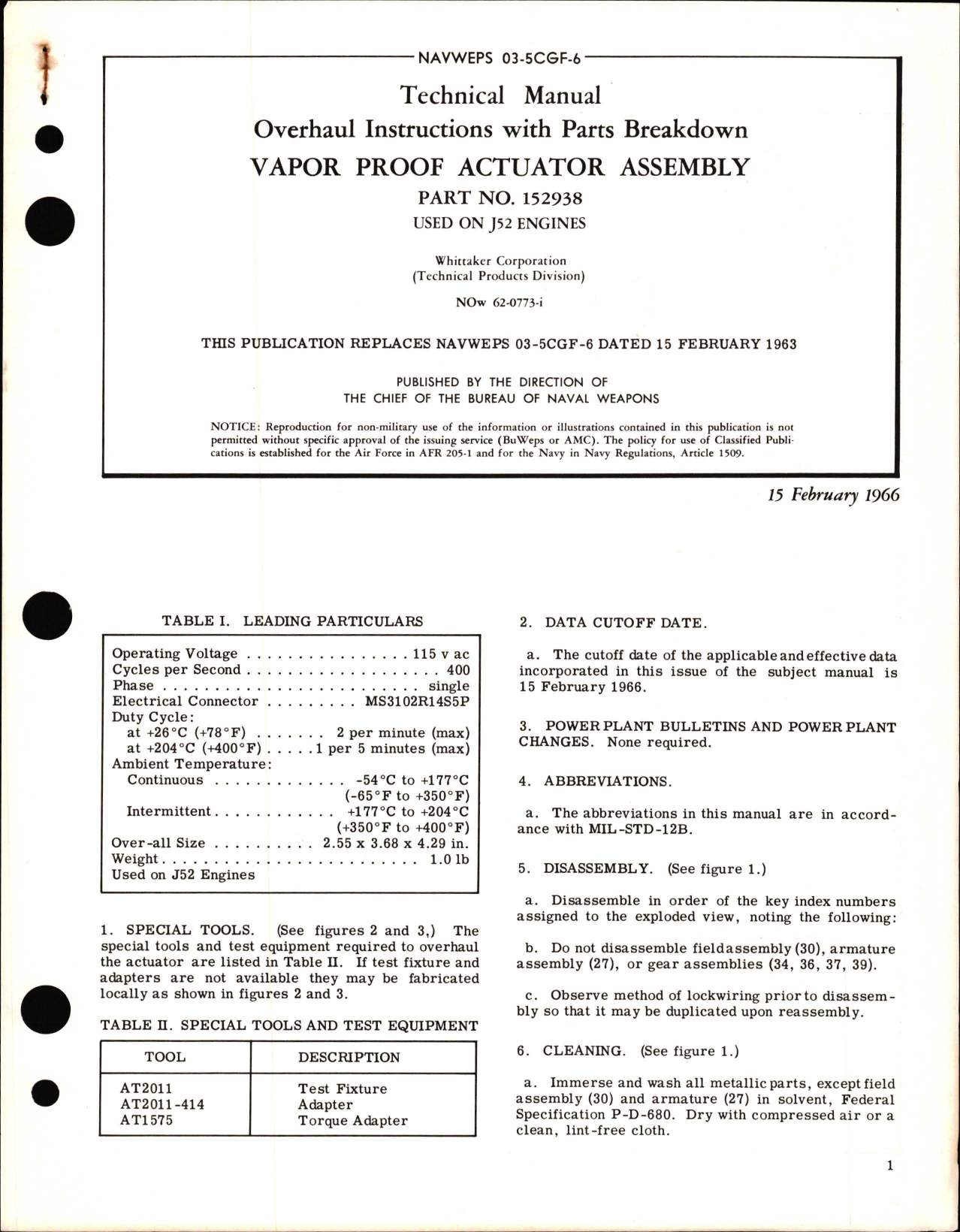 Sample page 1 from AirCorps Library document: Overhaul Instructions with Parts Breakdown for Vapor Proof Actuator Assembly - Part 152938 