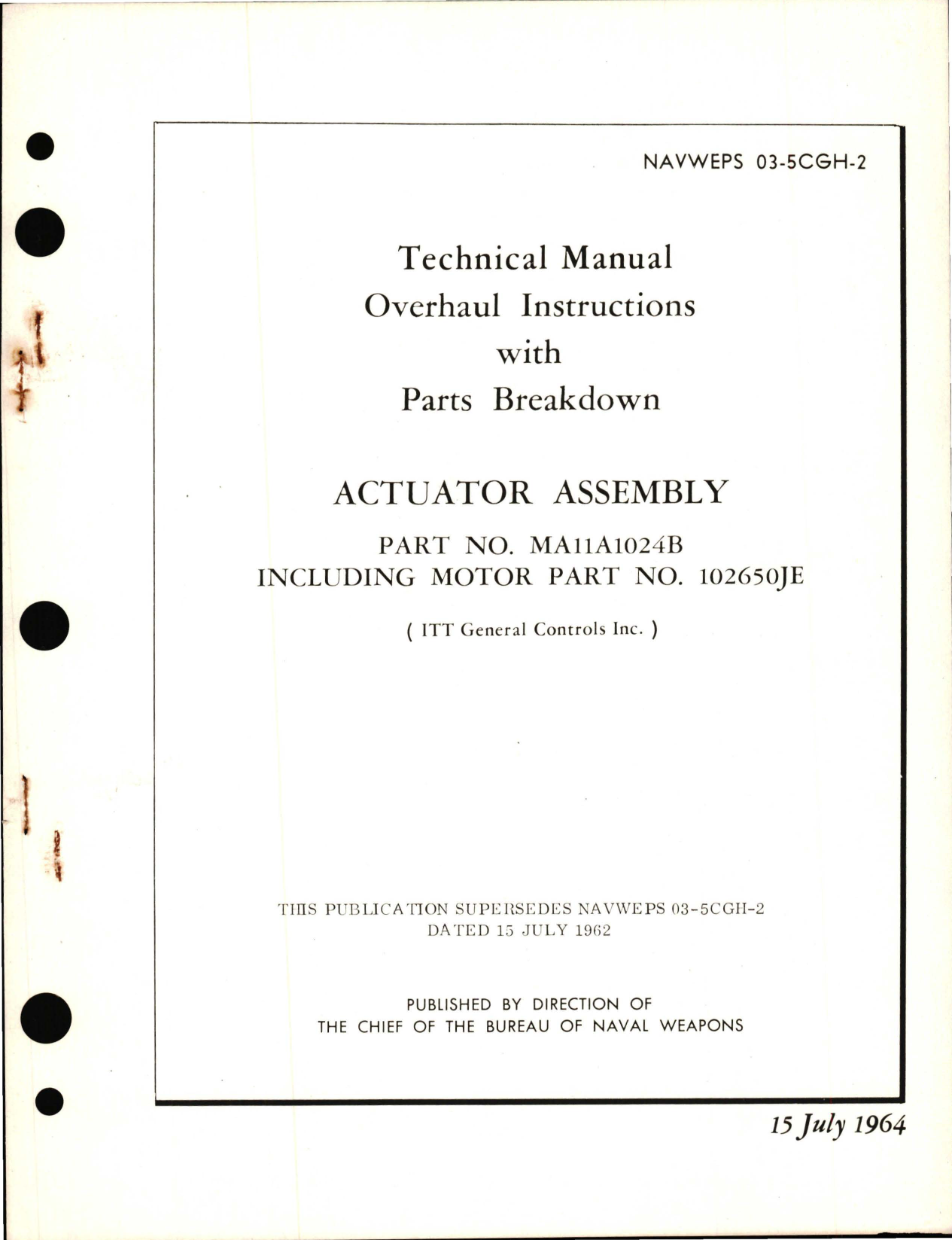 Sample page 1 from AirCorps Library document: Overhaul Instructions with Parts Breakdown for Actuator Assembly - Part MA11A1024B 