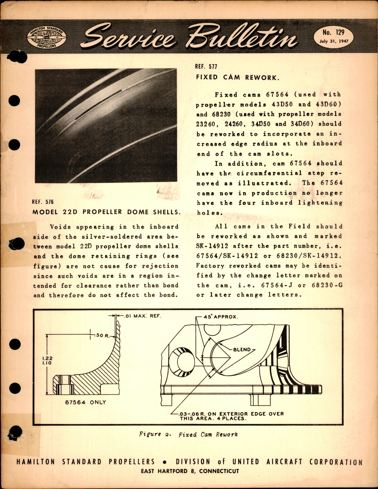 Sample page 1 from AirCorps Library document: Model 22D Propeller Dome Shells, Ref 576