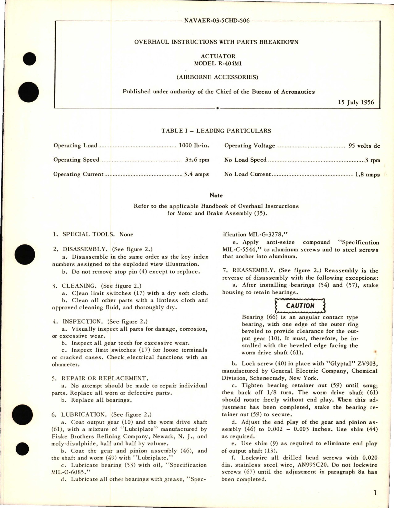 Sample page 1 from AirCorps Library document: Overhaul Instructions with Parts Breakdown for Actuator Model R-404M1