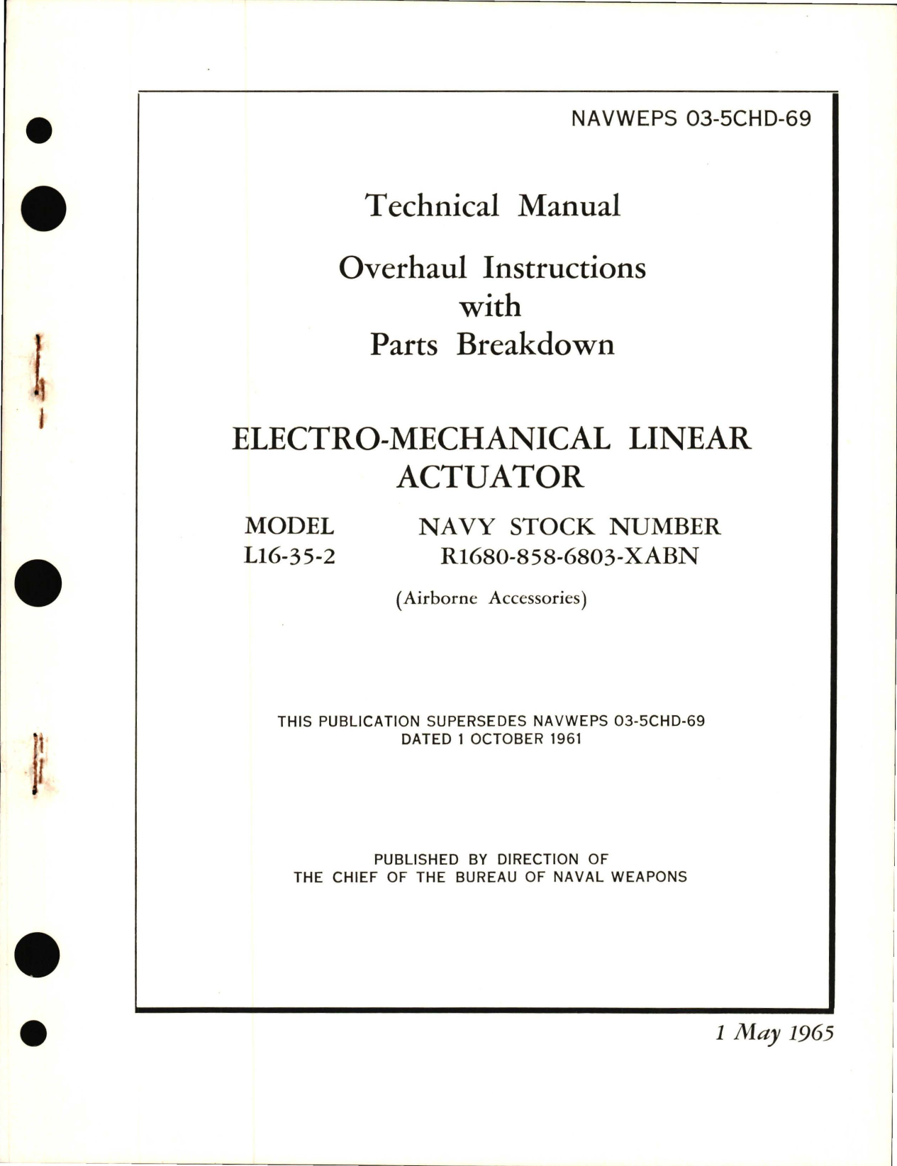 Sample page 1 from AirCorps Library document: Overhaul Instructions with Parts Breakdown for Electro-Mechanical Linear Actuator L-16-35-2