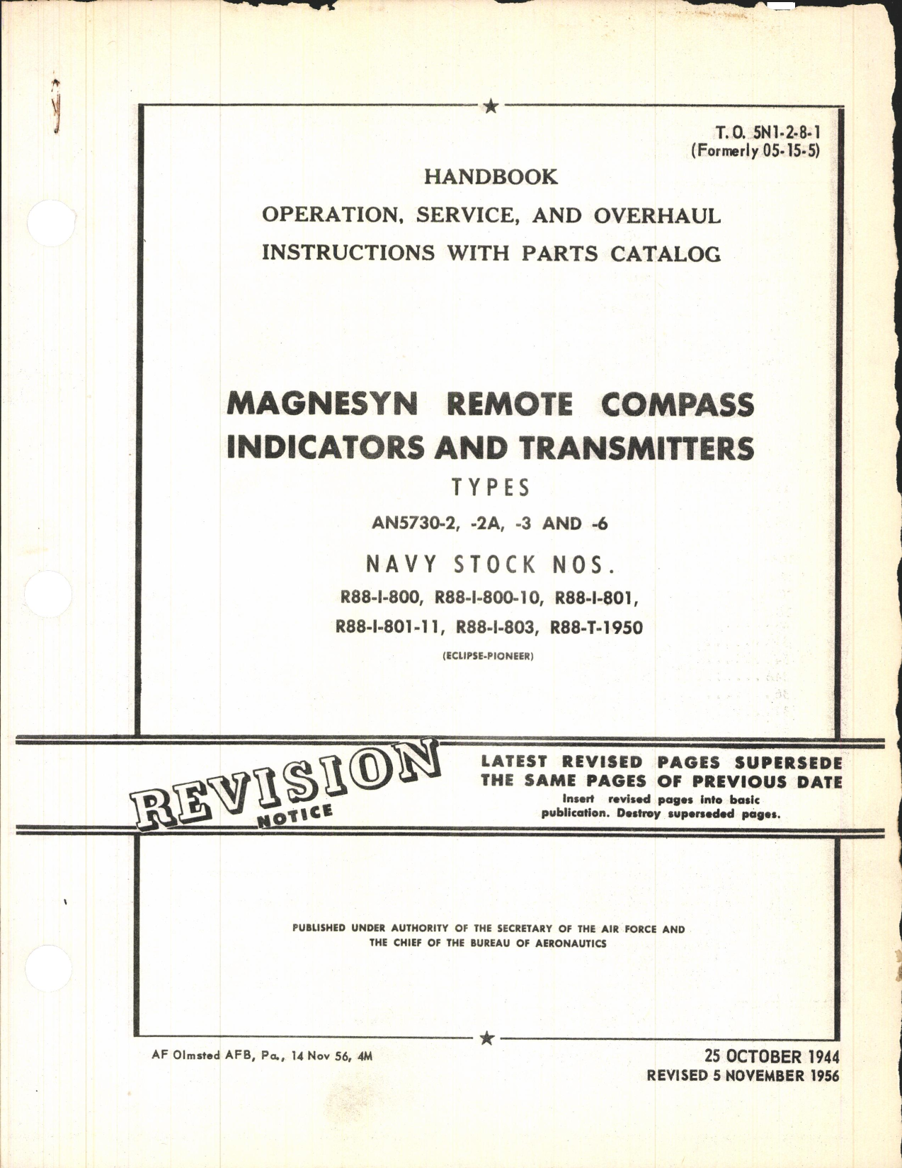 Sample page 1 from AirCorps Library document: Operation, Service, & Overhaul Inst w/ Parts Catalog for Magnesyn Remote Compass Indicators and Transmitters