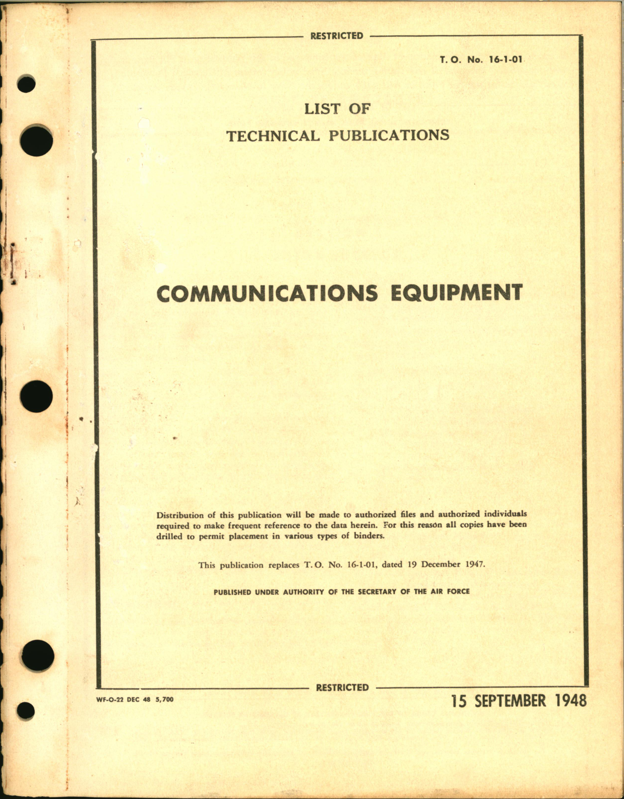 Sample page 1 from AirCorps Library document: List of Technical Publications - Communications Equipment