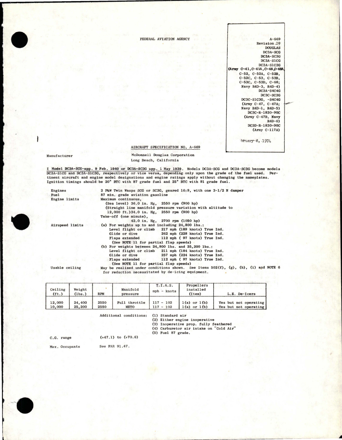 Sample page 1 from AirCorps Library document: DC3A-SCG (C-41, C-52, C-53, C-68, R4D, C-47, C-117A)