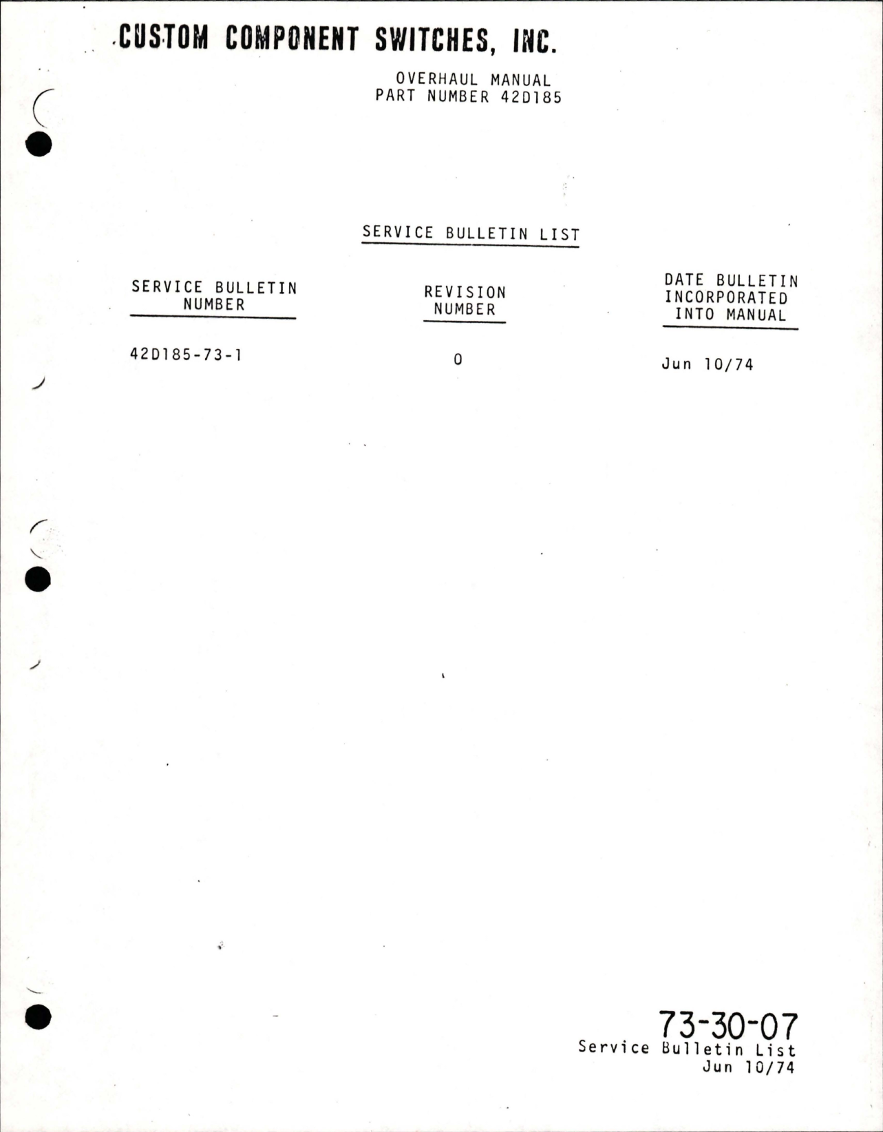 Sample page 5 from AirCorps Library document: Overhaul for Pressure Switch - Part 42D185 