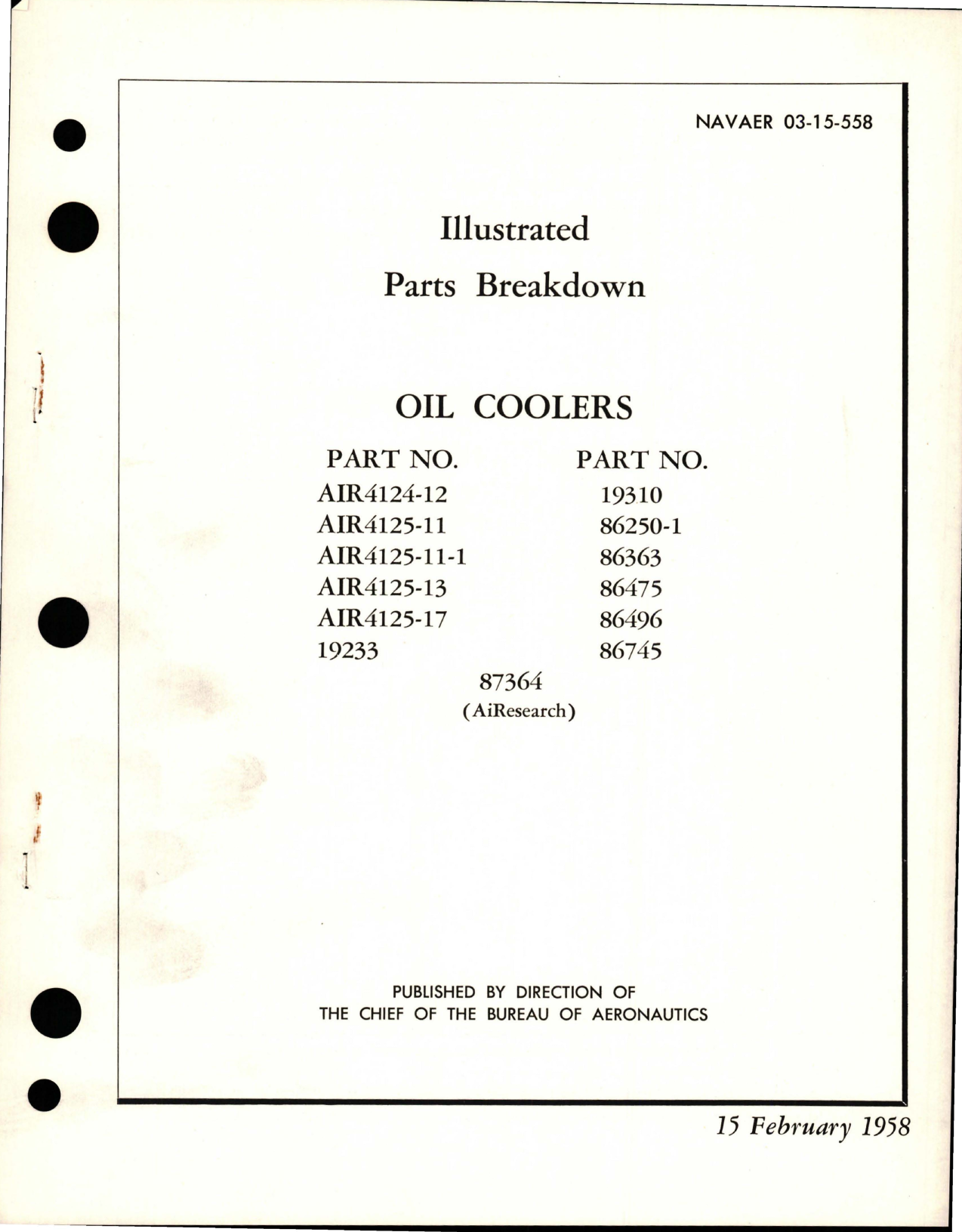 Sample page 1 from AirCorps Library document: Illustrated Parts Breakdown for Oil Coolers