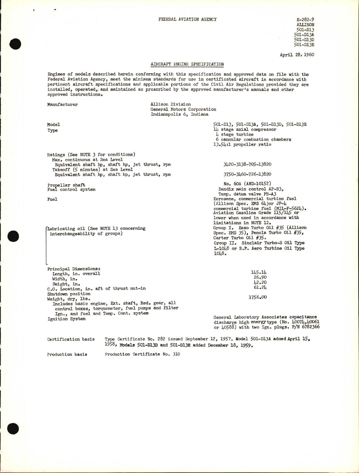 Sample page 1 from AirCorps Library document: 501-D13, 501-D13A, 501-D13D, 501-D13E