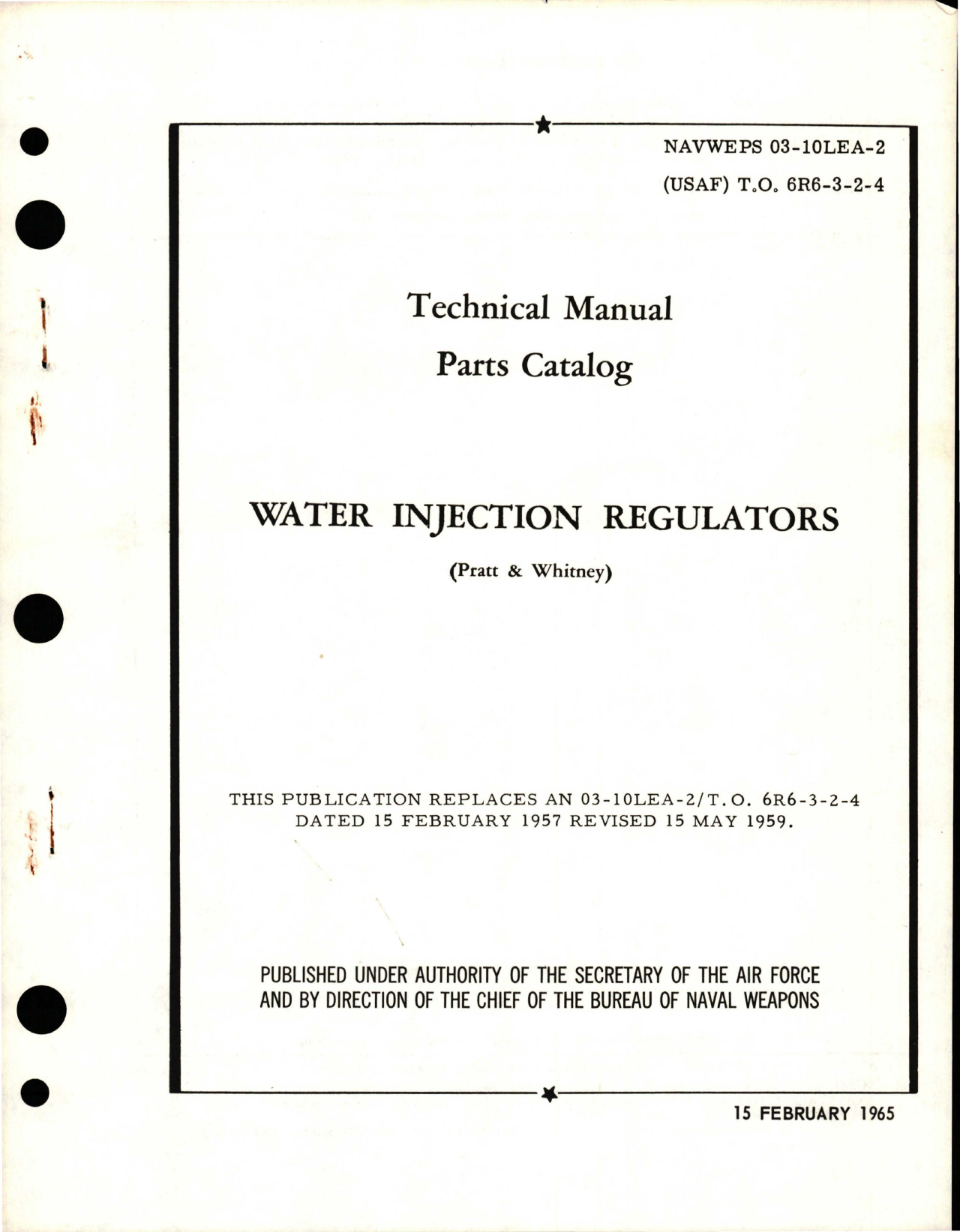 Sample page 1 from AirCorps Library document: Parts Catalog for Water Injection Regulators