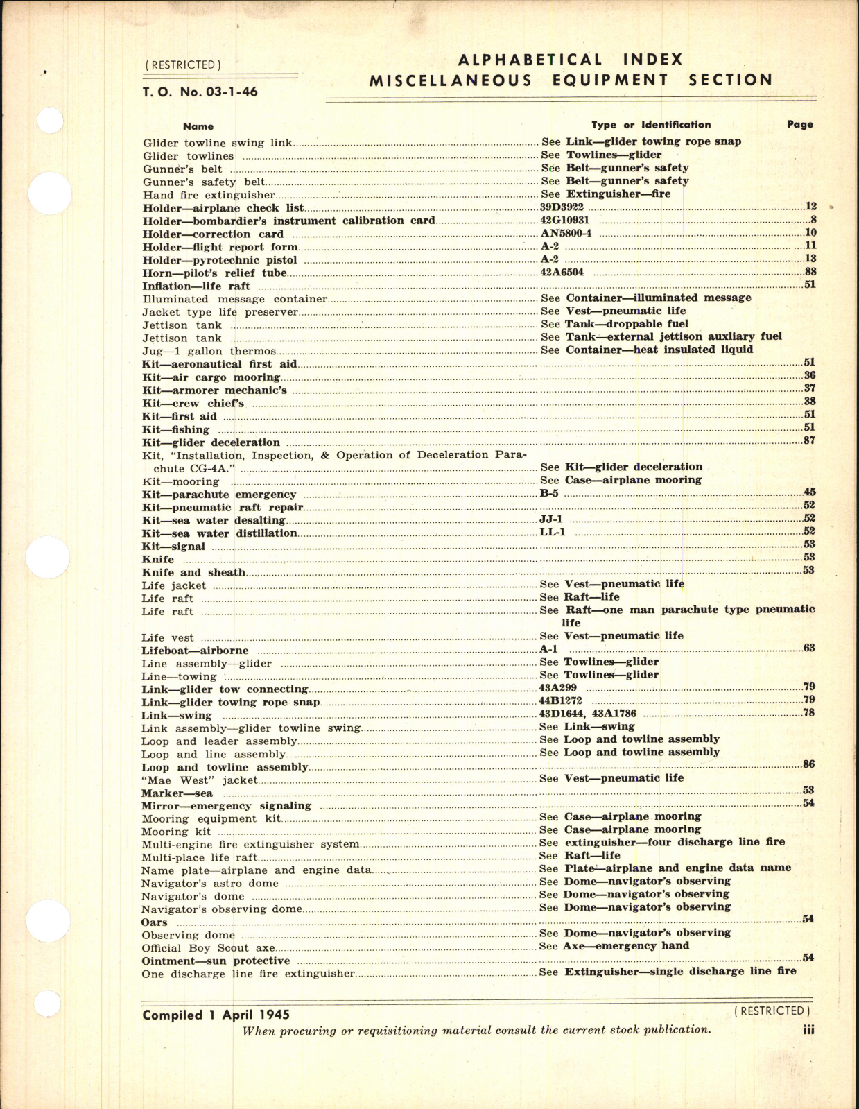 Sample page 5 from AirCorps Library document: Index of Army-Navy Aeronautical Equipment - Miscellaneous