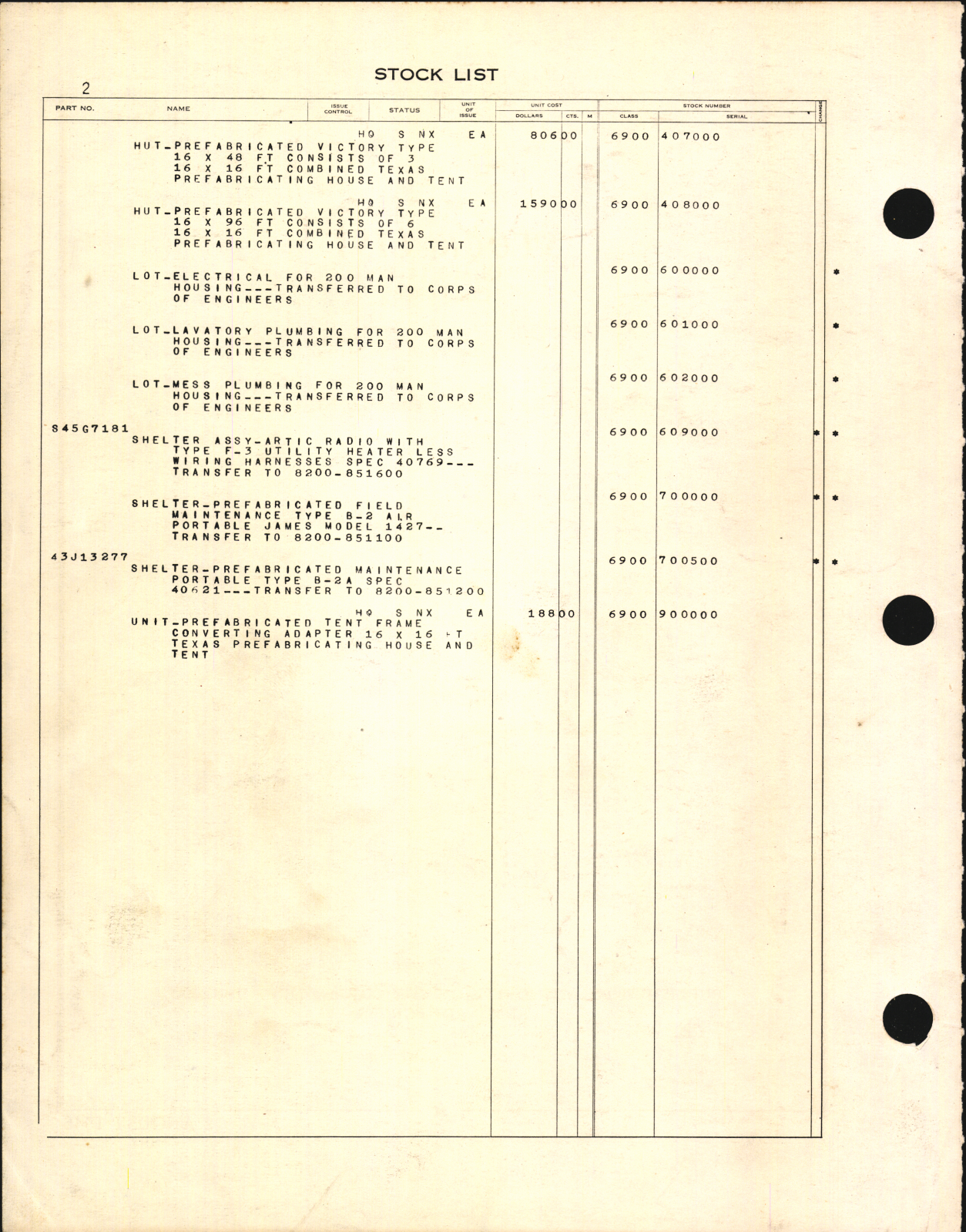 Sample page 8 from AirCorps Library document: Stock List for Prefabricated Hangars and Buildings