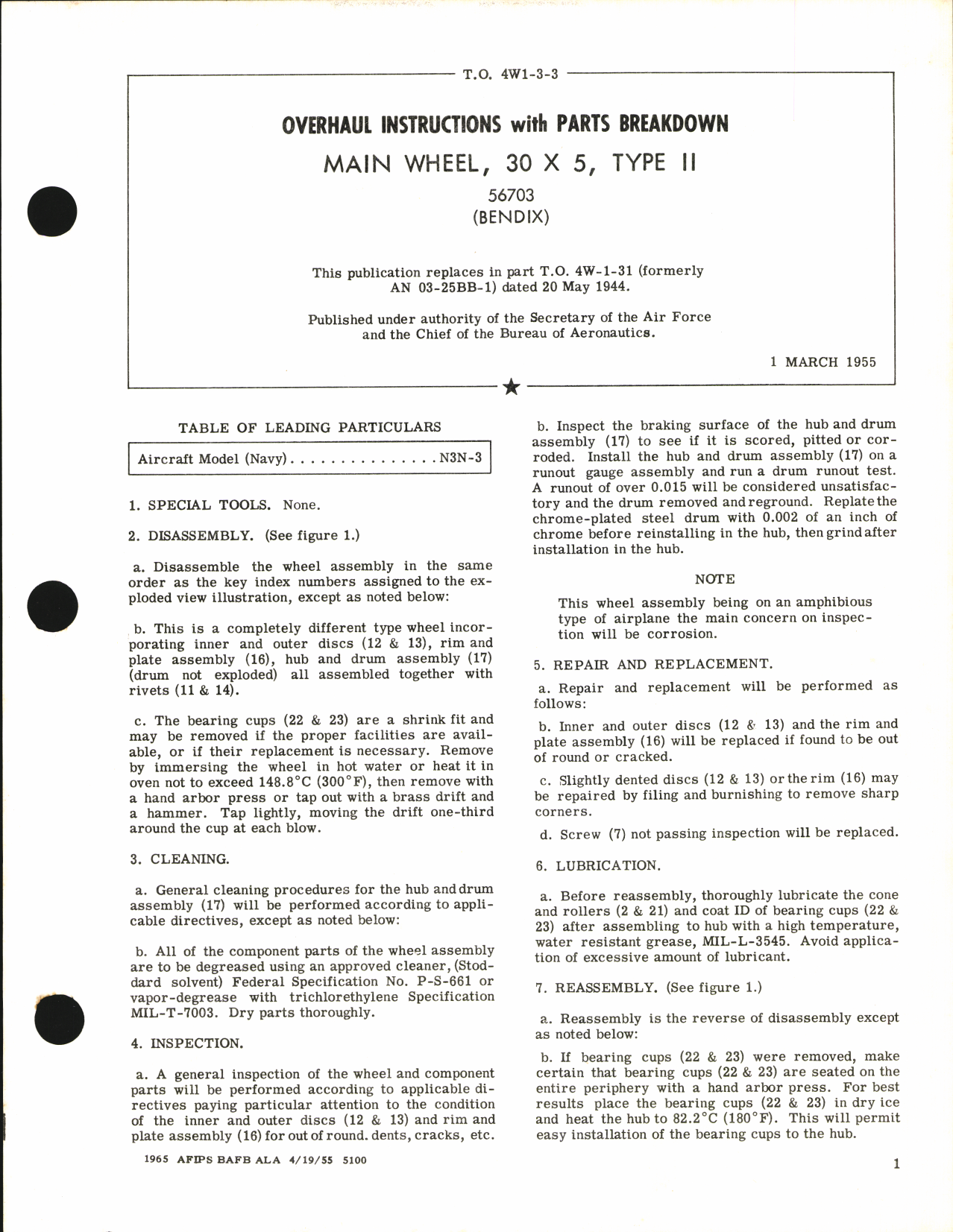 Sample page 1 from AirCorps Library document: Overhaul Instructions with Parts Breakdown for Main Wheel 30 x 5, Type II