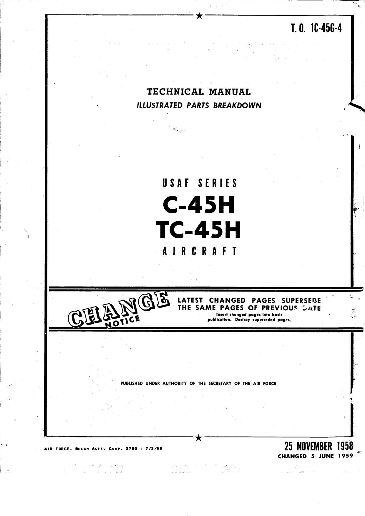 Sample page 1 from AirCorps Library document: Illustrated Parts Breakdown for C-45H and TC-45H Aircraft