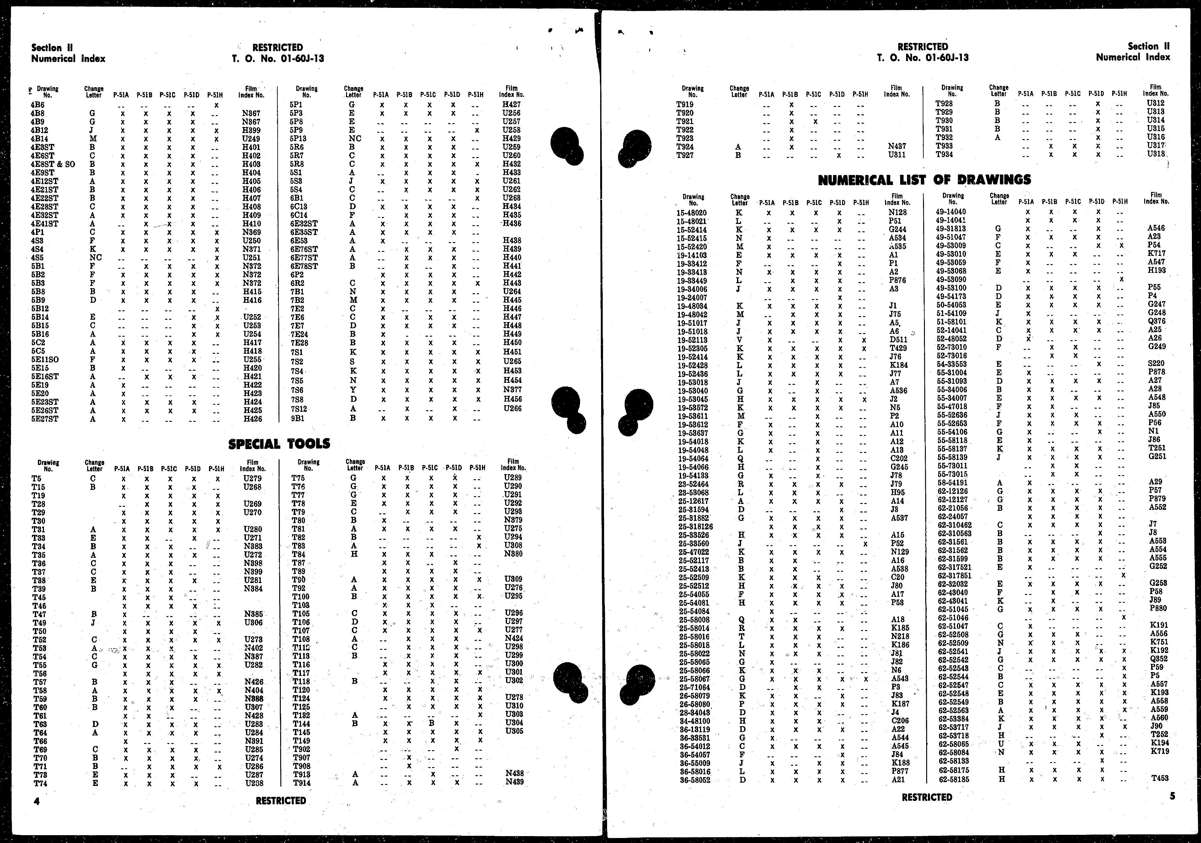 Sample page 4 from AirCorps Library document: Index of Drawings on Microfilm for Model P-51 Series Aircraft