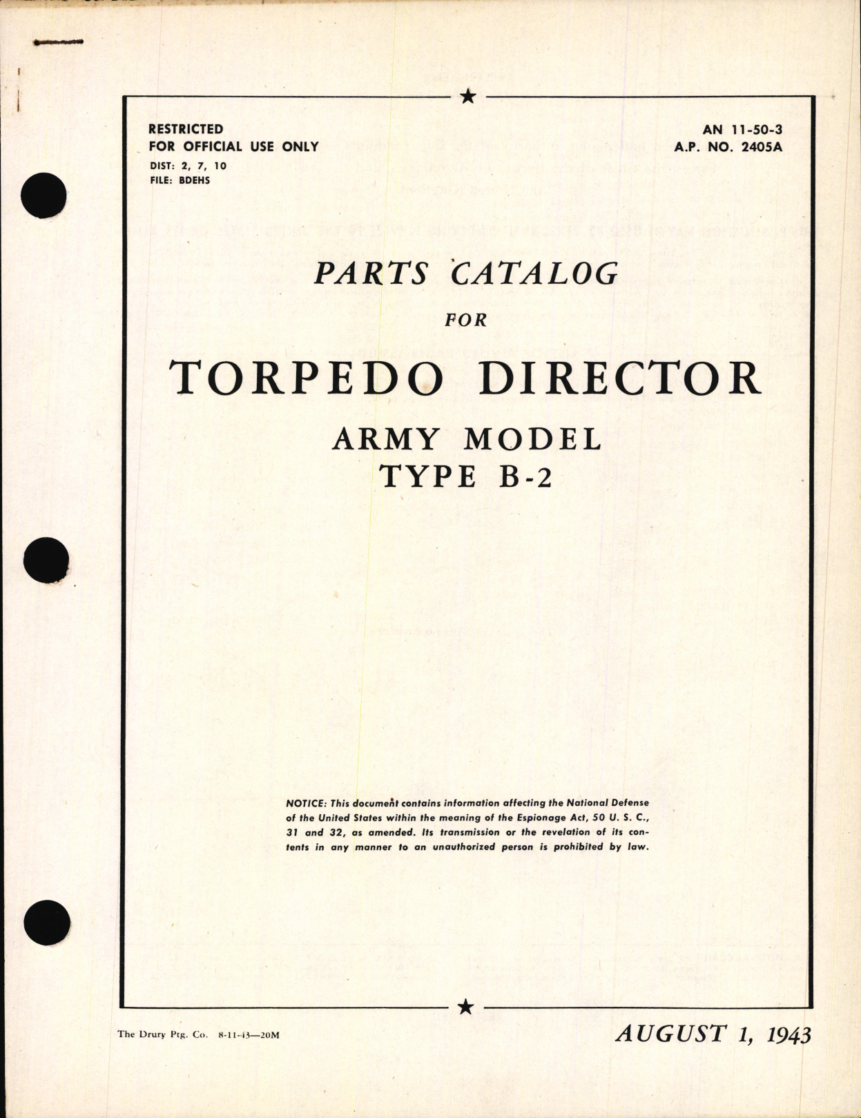 Sample page 1 from AirCorps Library document: Parts Catalog for Torpedo Director Army Model Type B-2