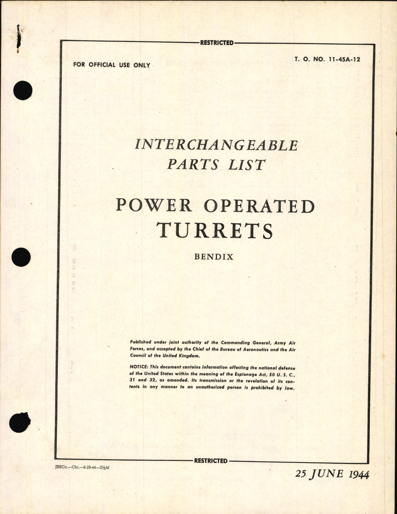 Sample page 1 from AirCorps Library document: Interchangeable Parts List for Bendix Power Operated Turrets